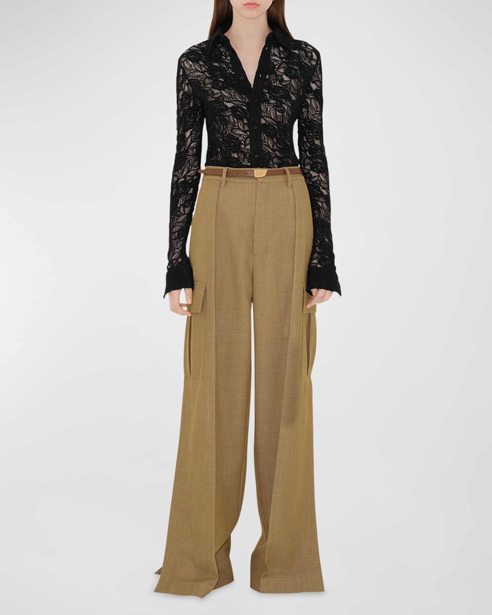 Lace Fitted Button Front Shirt