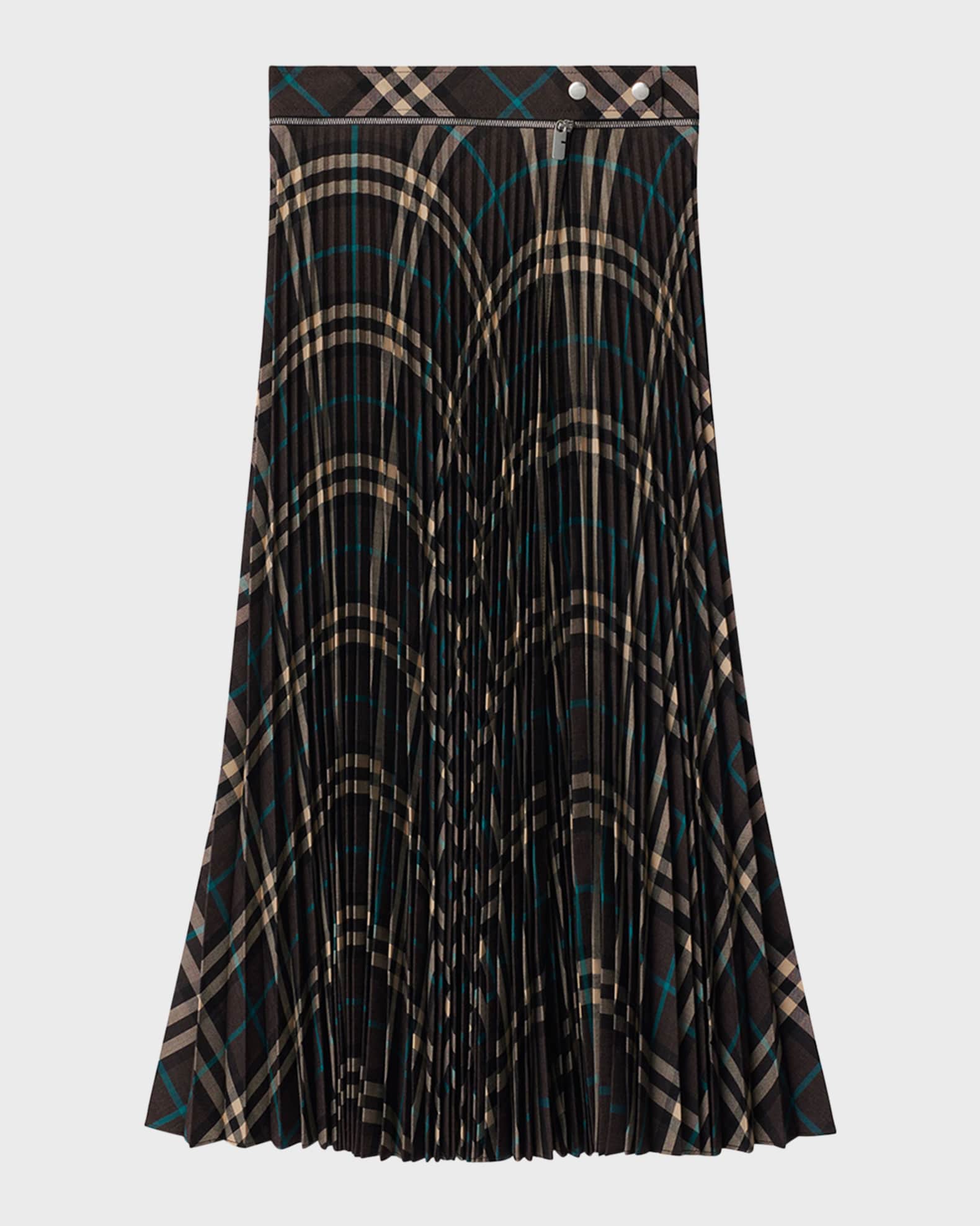 Pleated Check Midi Skirt with Slit 0
