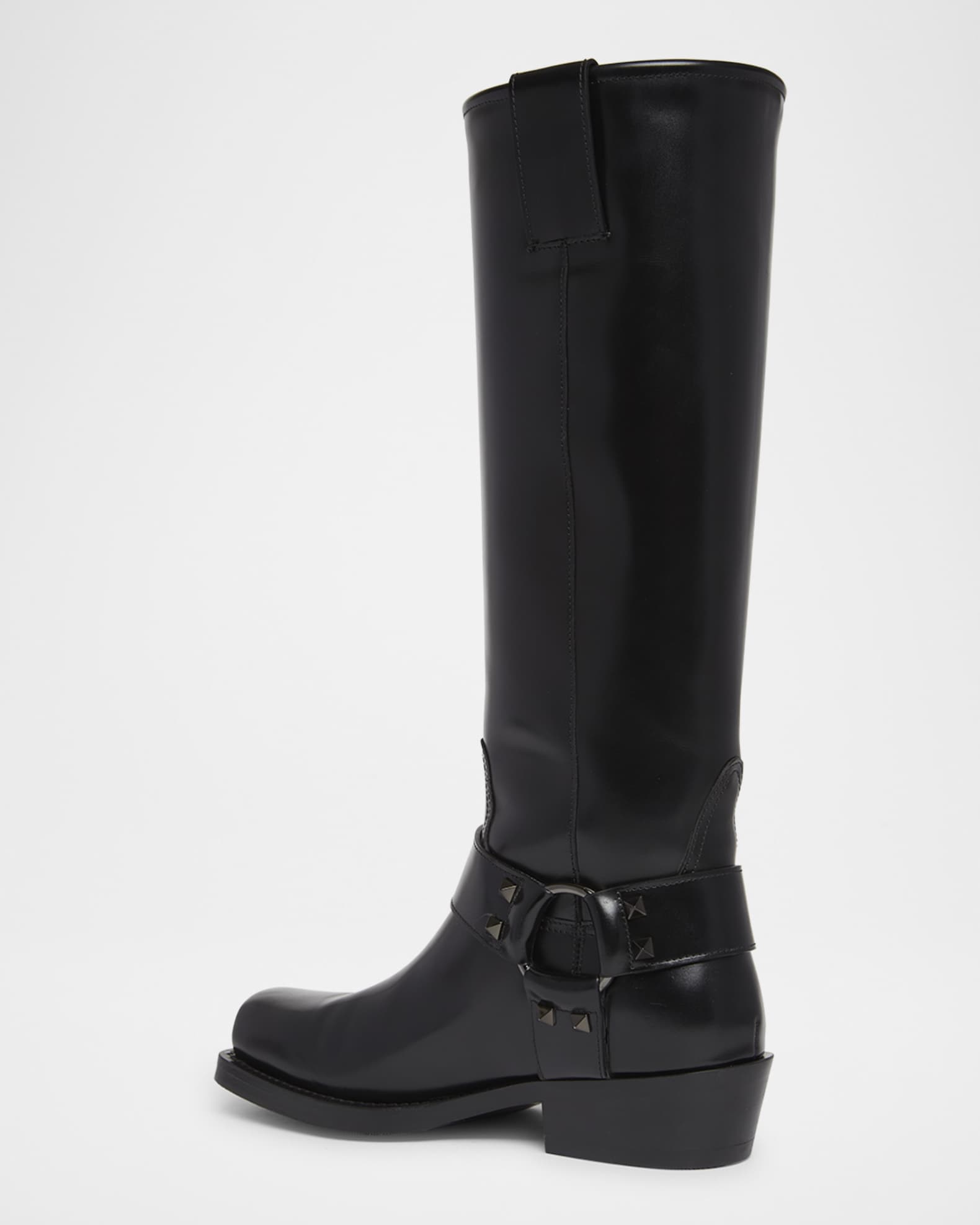 Valentino Garavani Black Leather Biker Rockstud Boots