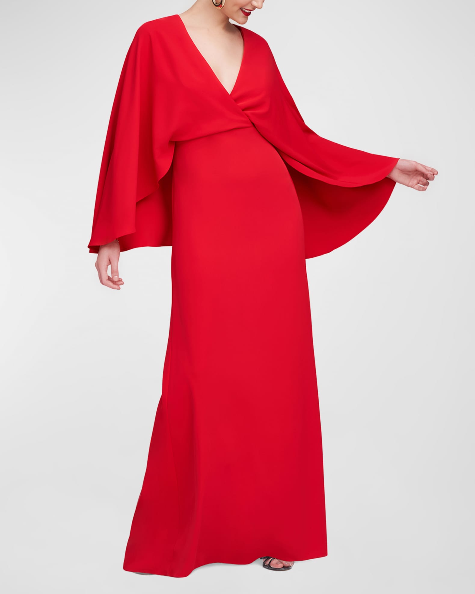 Olaya Side Slit Crepe Cape Gown