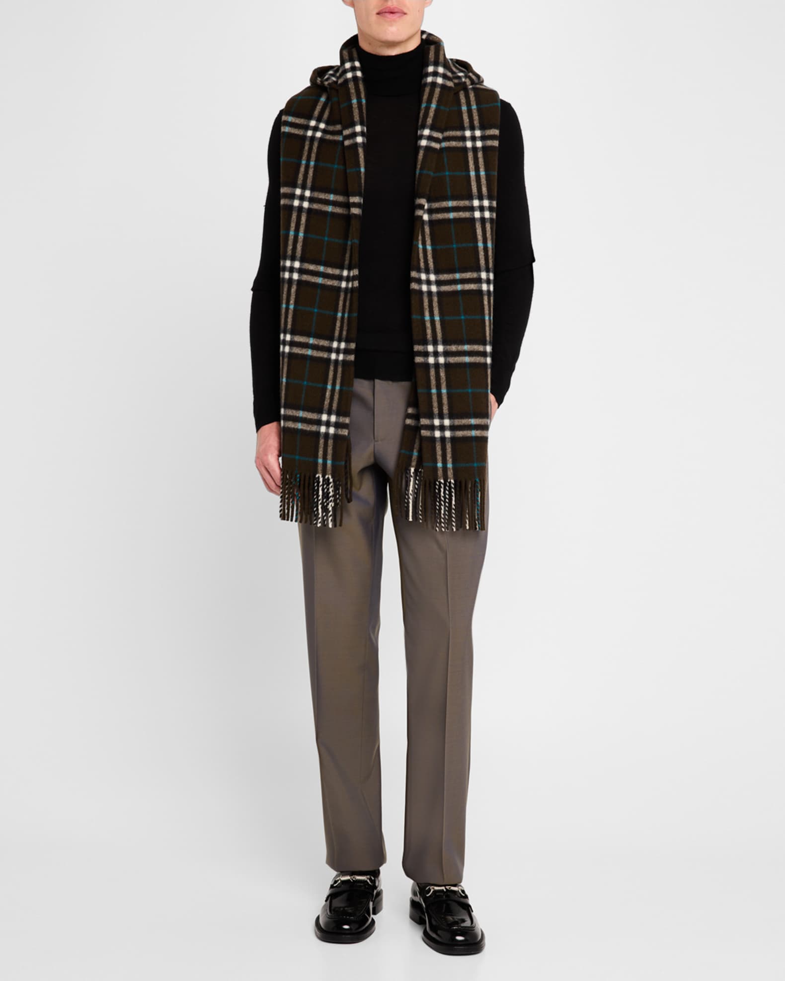 Burberry Men s Wool Giant Check Hooded Scarf Neiman Marcus