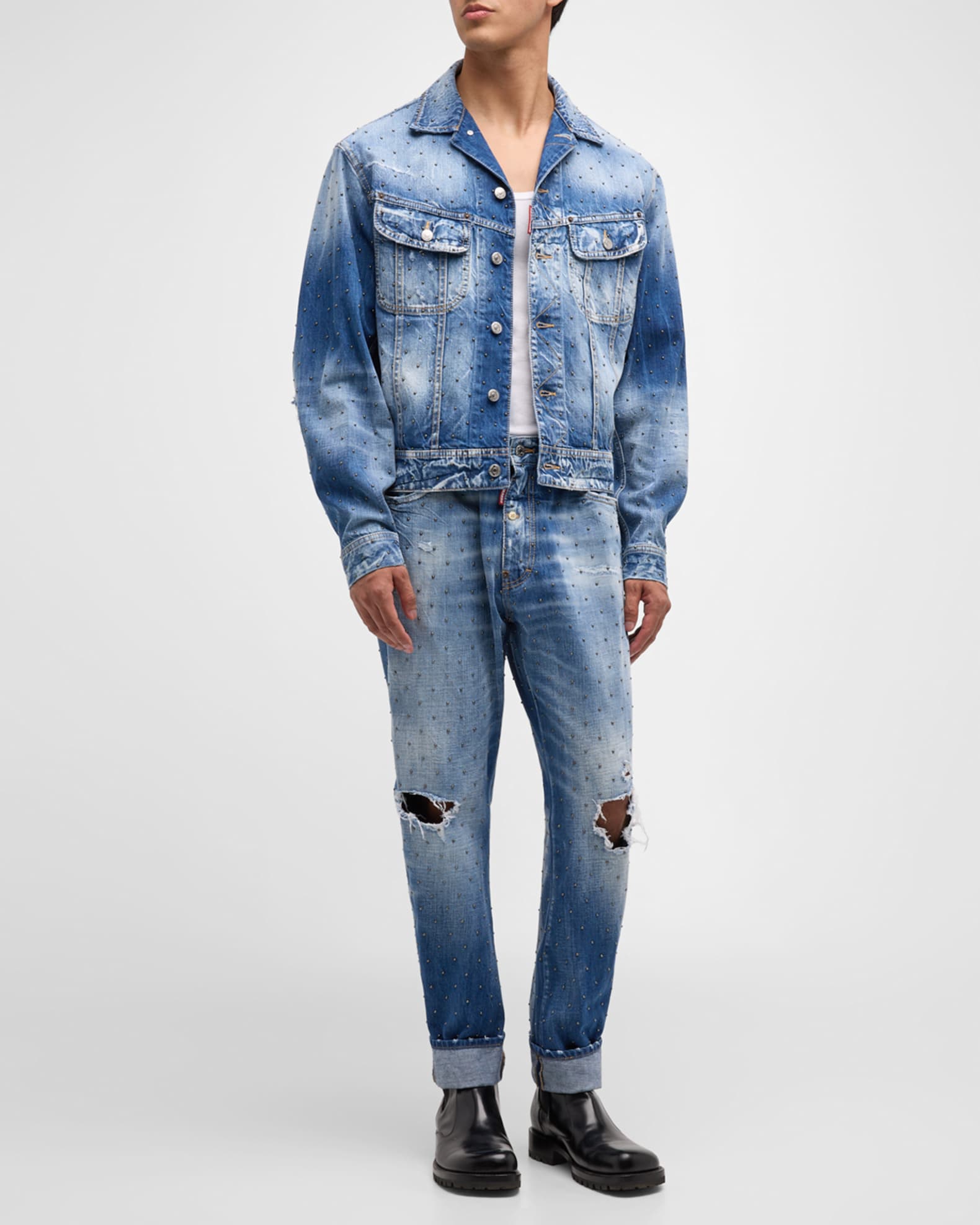 Dsquared2 Men s Distressed Embellished Jean Jacket Neiman Marcus