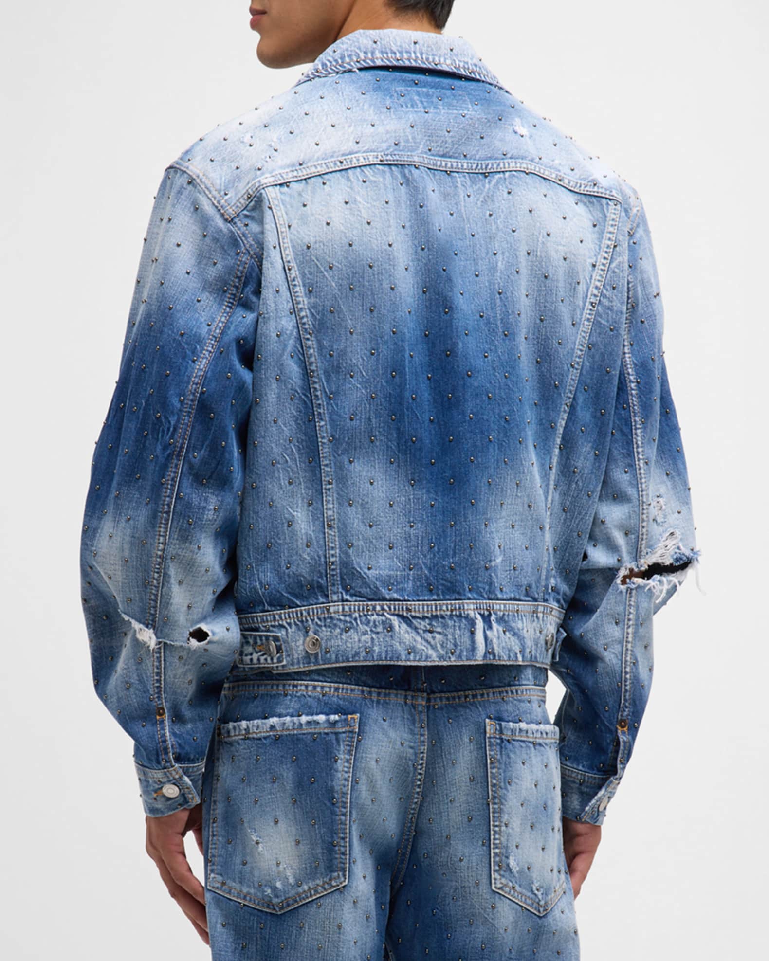 Men s Distressed Embellished Jean Jacket