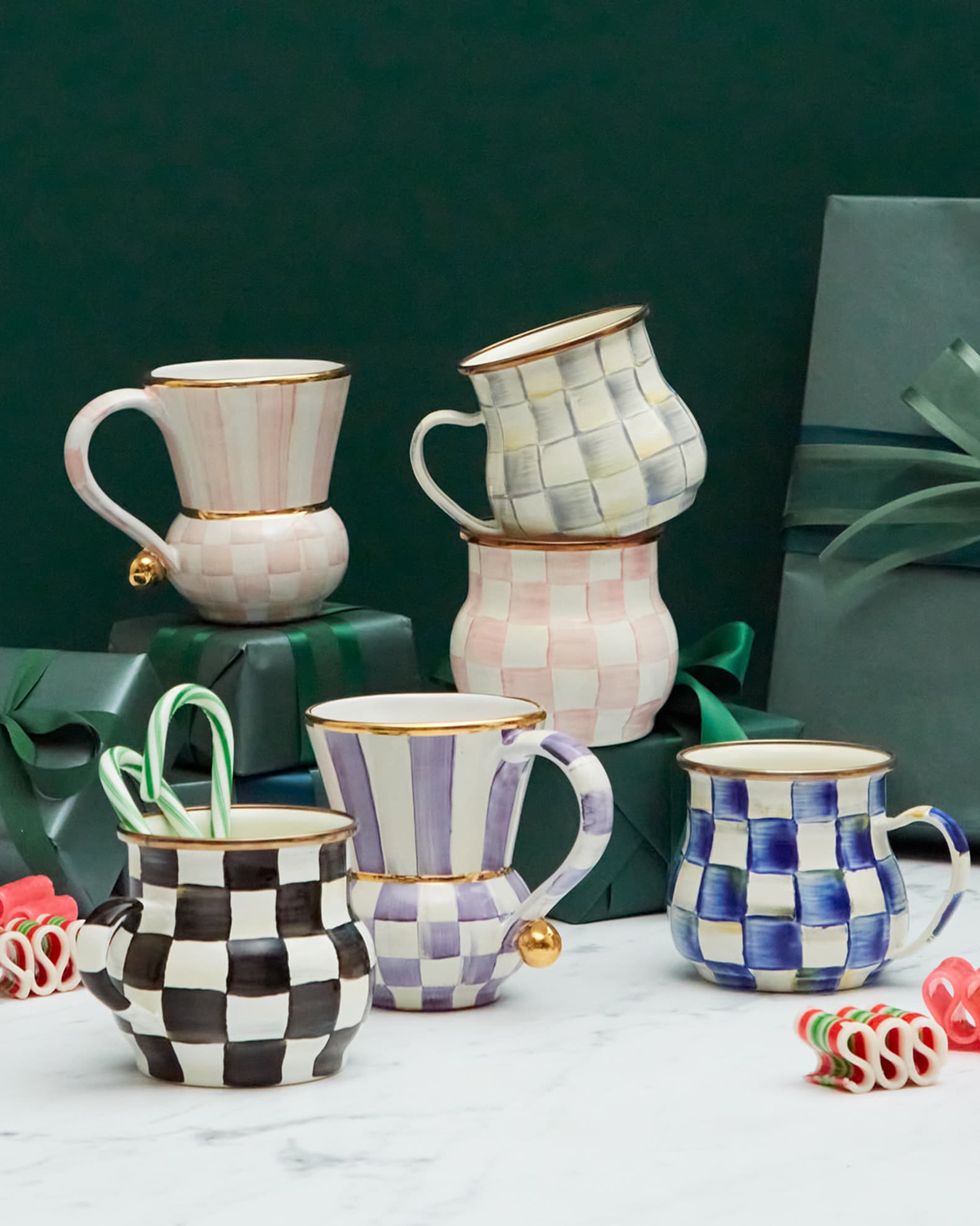 MacKenzie-Childs Rosy Check Ceramic Mug | Neiman Marcus