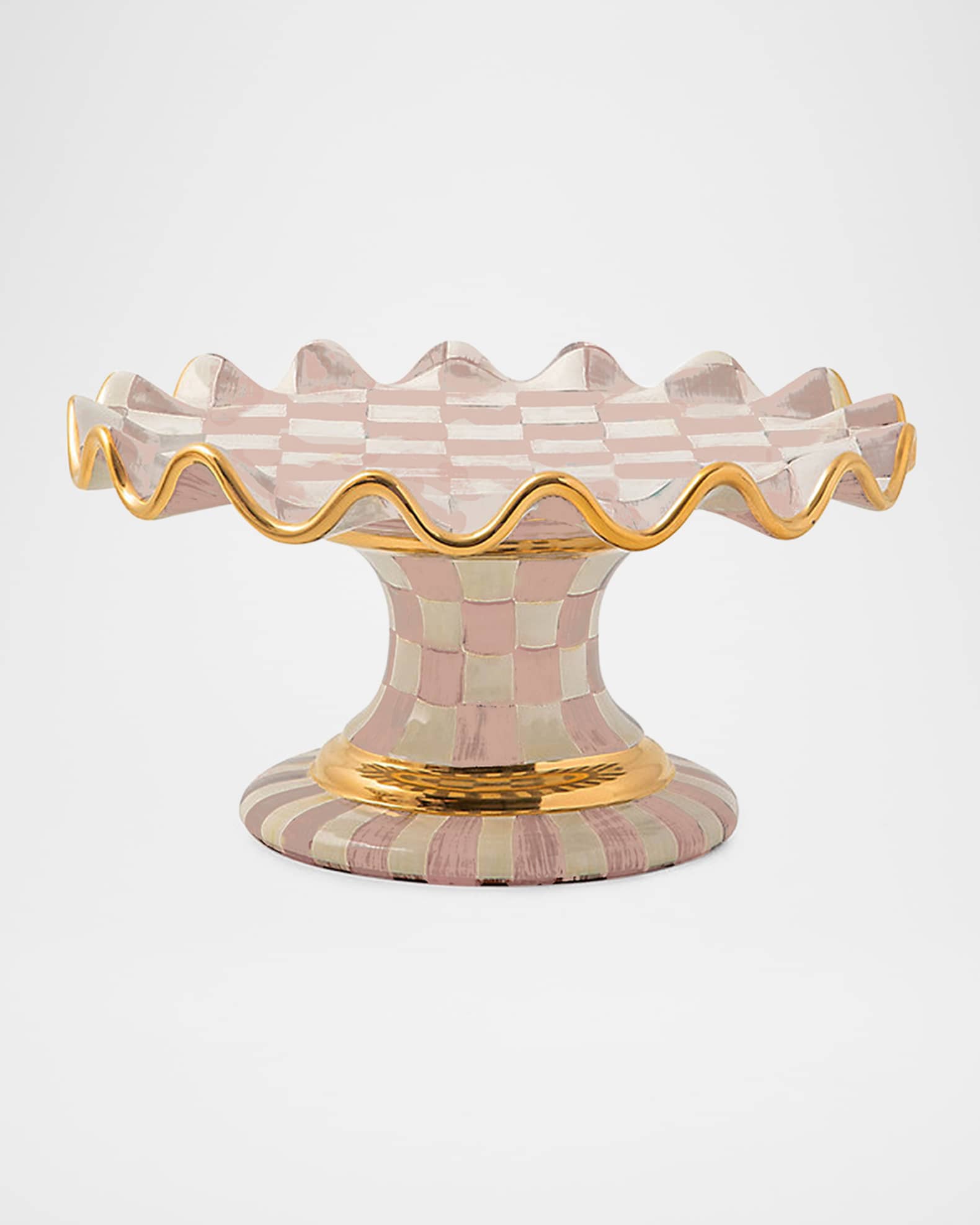 Rosy Check Ceramic Fluted Cake Stand 0
