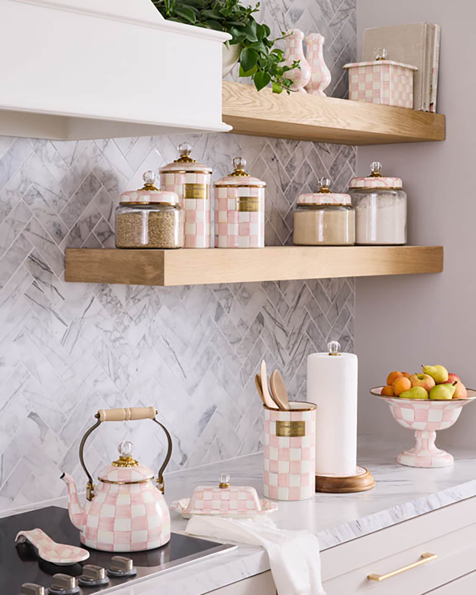 MacKenzie-Childs Rosy Check Wood Paper Towel Holder | Neiman Marcus
