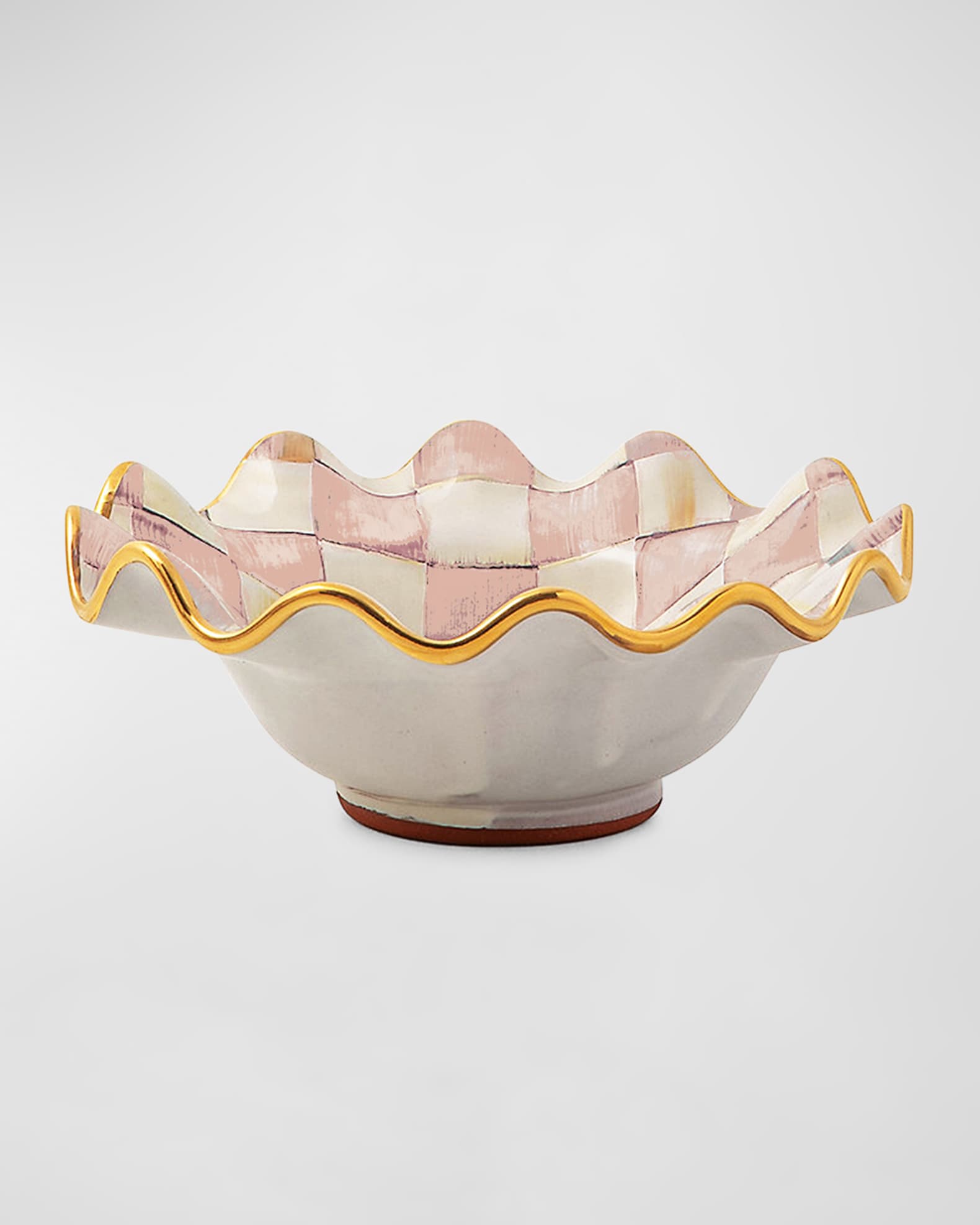 MacKenzie-Childs Enamel Dipping Bowl - Small Rosy Check Pattern, Pink & White, For Sauces & Snacks