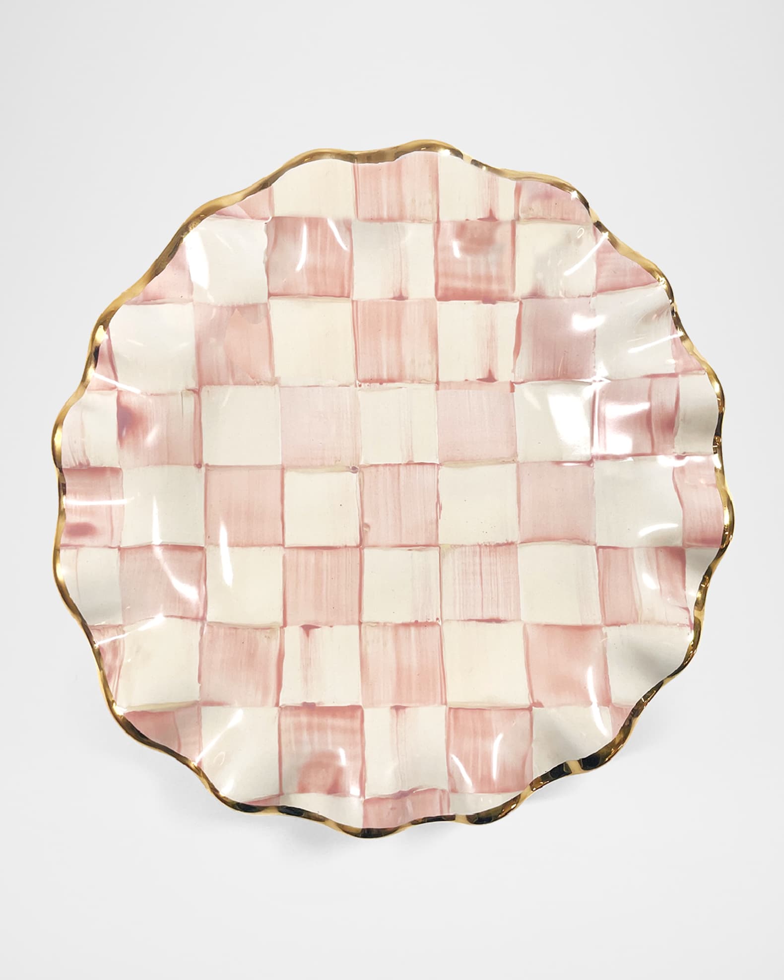 MacKenzie-Childs Rosy Check Ceramic Fluted Dessert Plate | Neiman