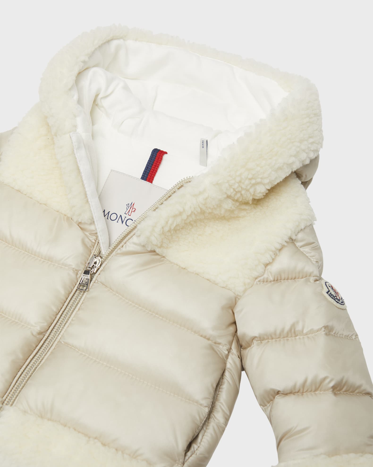 Moncler Unisex Dofi Faux Shearling Down Puffer Jacket Baby Tan Beige Size 3 Beige