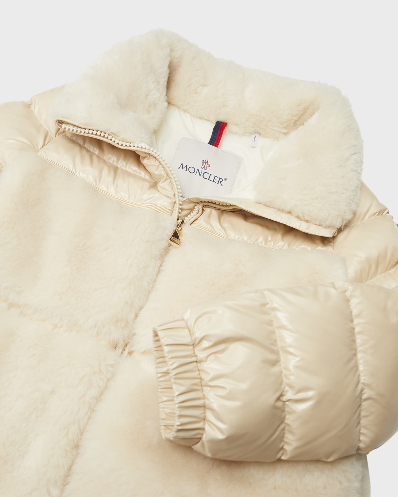 Moncler Girl s Ambay Faux Fur Puffer Jacket Natural