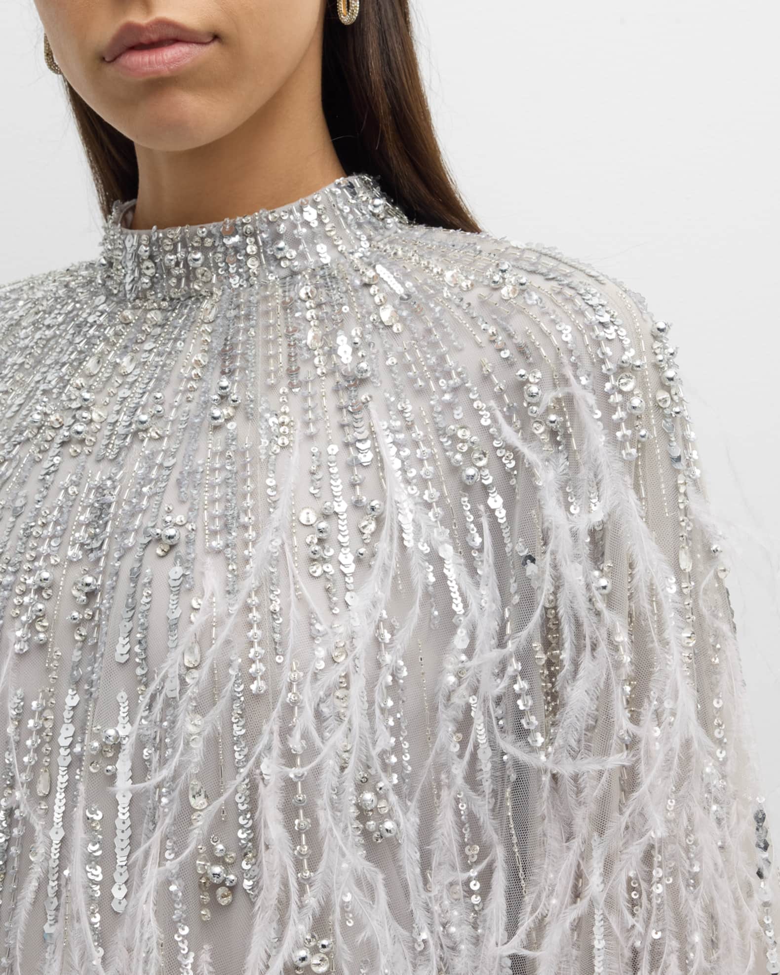 Sequin beaded caftan gown with one shoulder neckline on sale