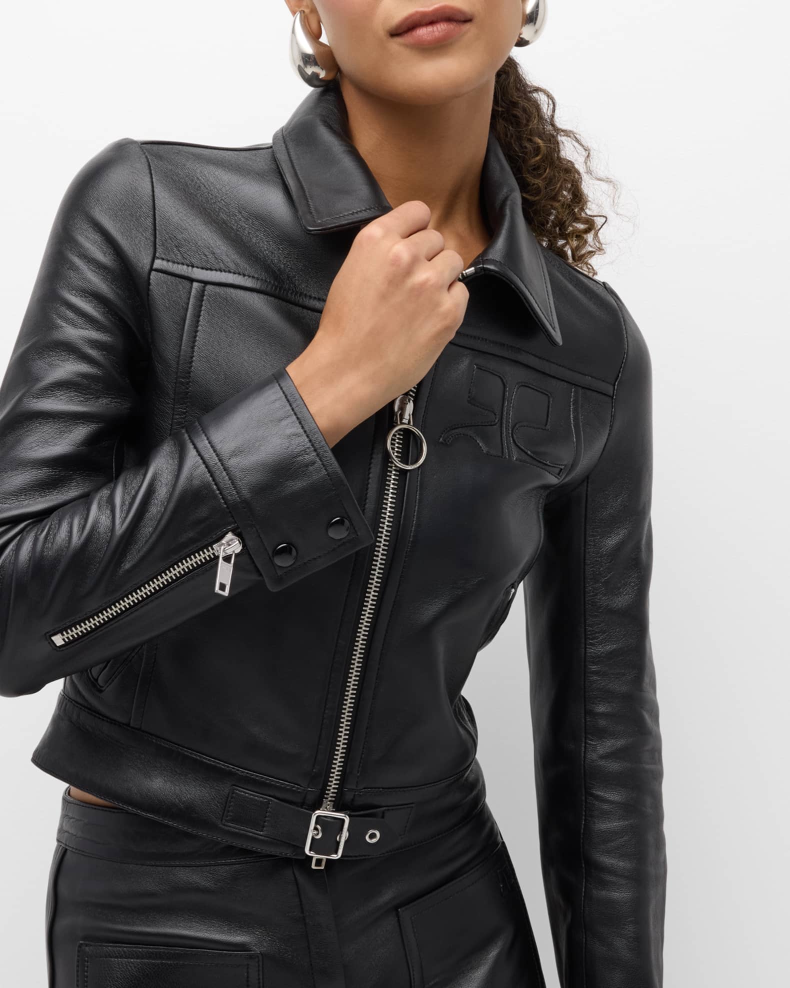 ジャケット COURREGES Women Outer 125CBL269PL0178 Black Courreges Buckle Leather Biker Jacket | Neiman Marcus