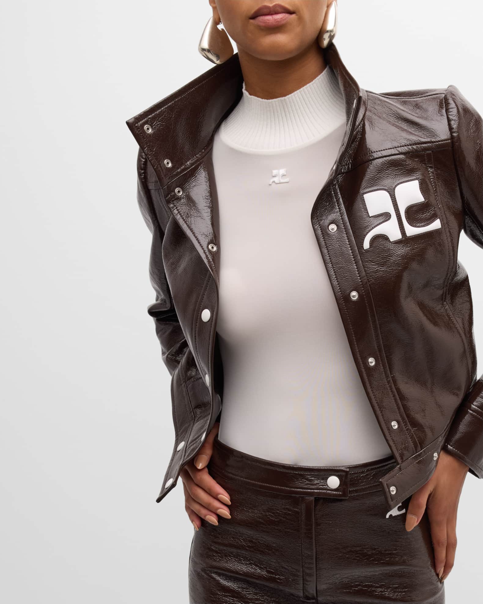 Courreges Re-Edition Mock-Neck Long-Sleeve Fitted Top