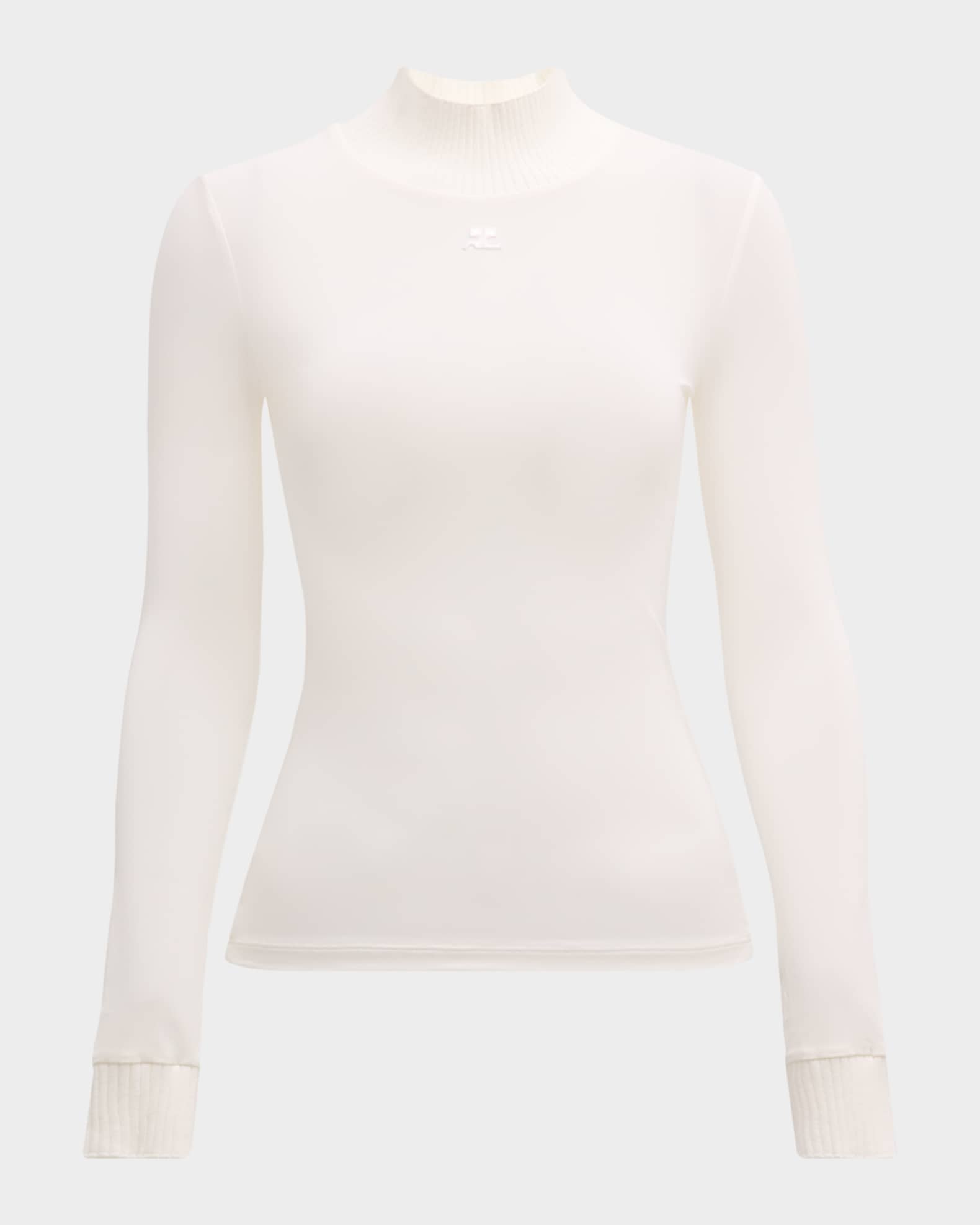 Courreges Mock-Neck Short-Sleeve Rib Pullover - Bergdorf Goodman