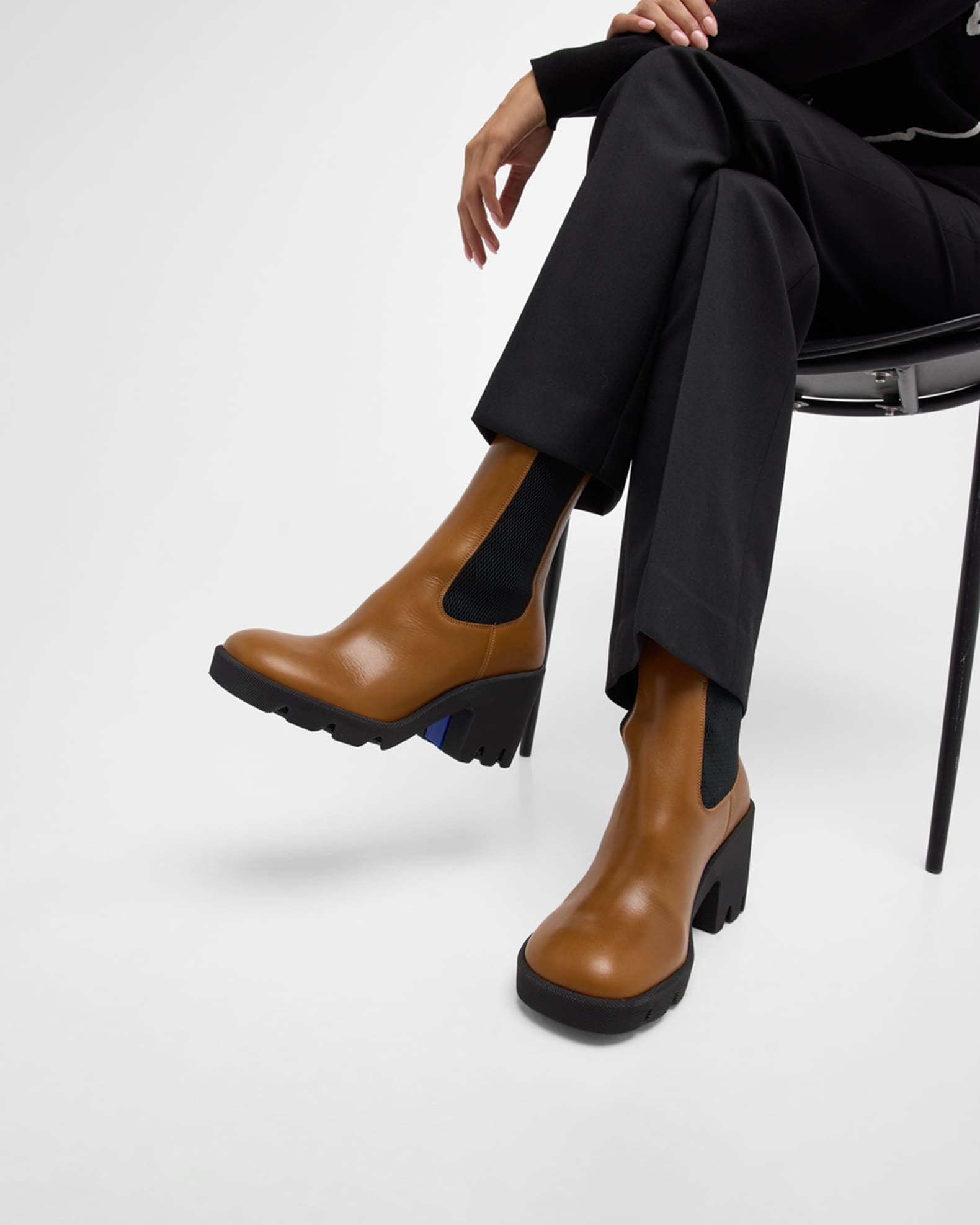 ellerey leather block heel lug sole chelsea booties