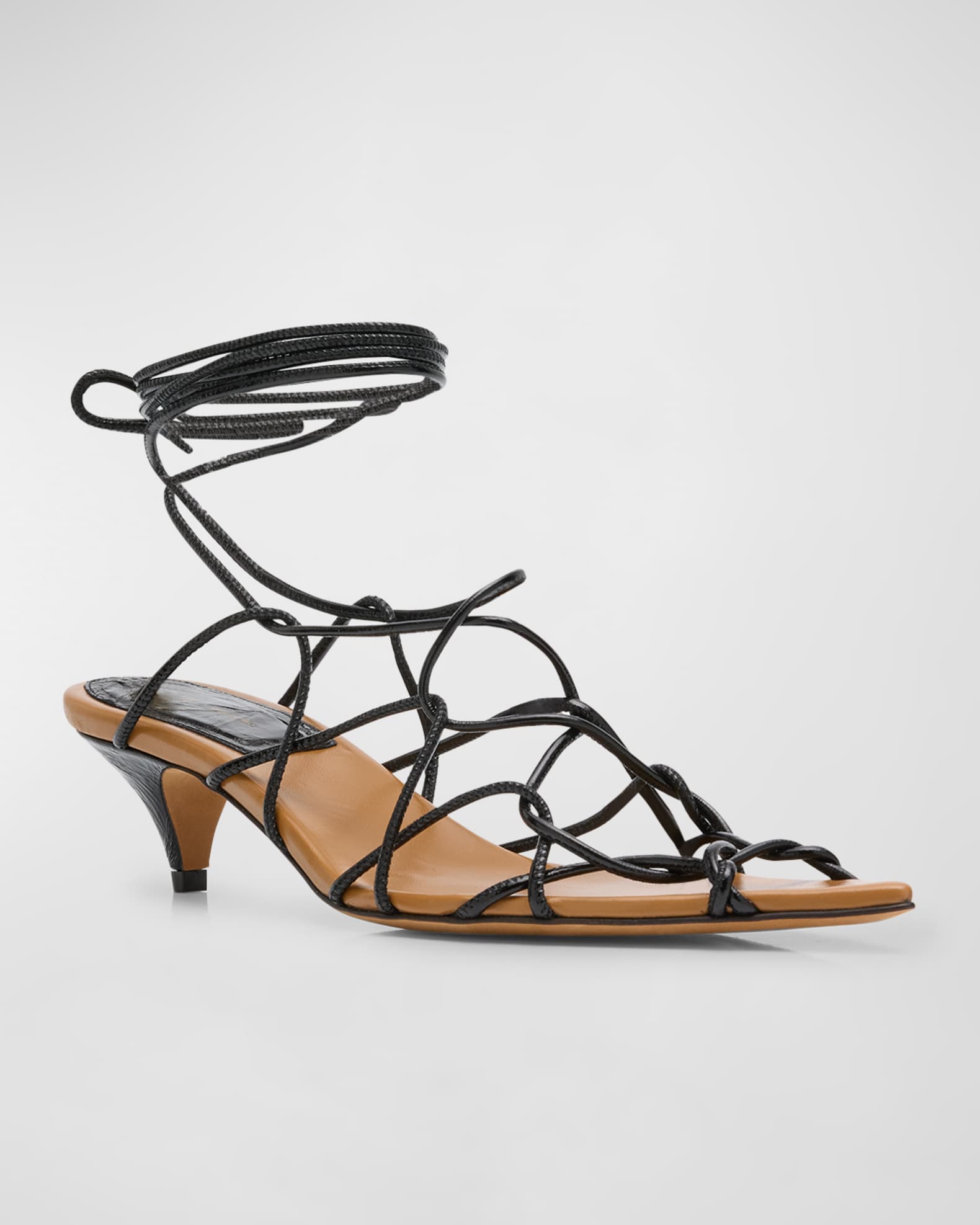 Khaite Arden Strappy Caged Ankle-Tie Sandals | Neiman Marcus