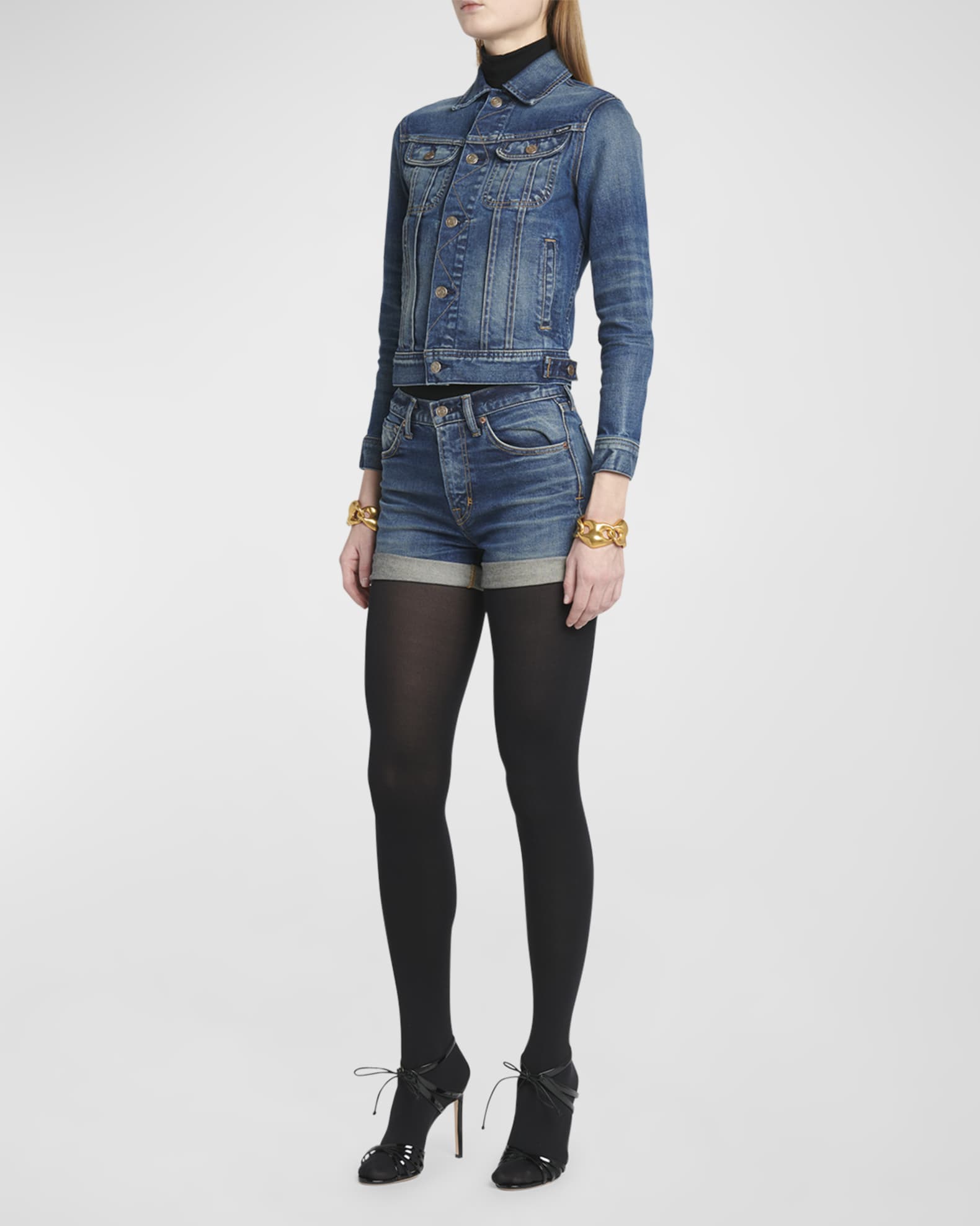 TOM FORD Mid-Rise Comfort Stone-Washed Denim Shorts | Neiman