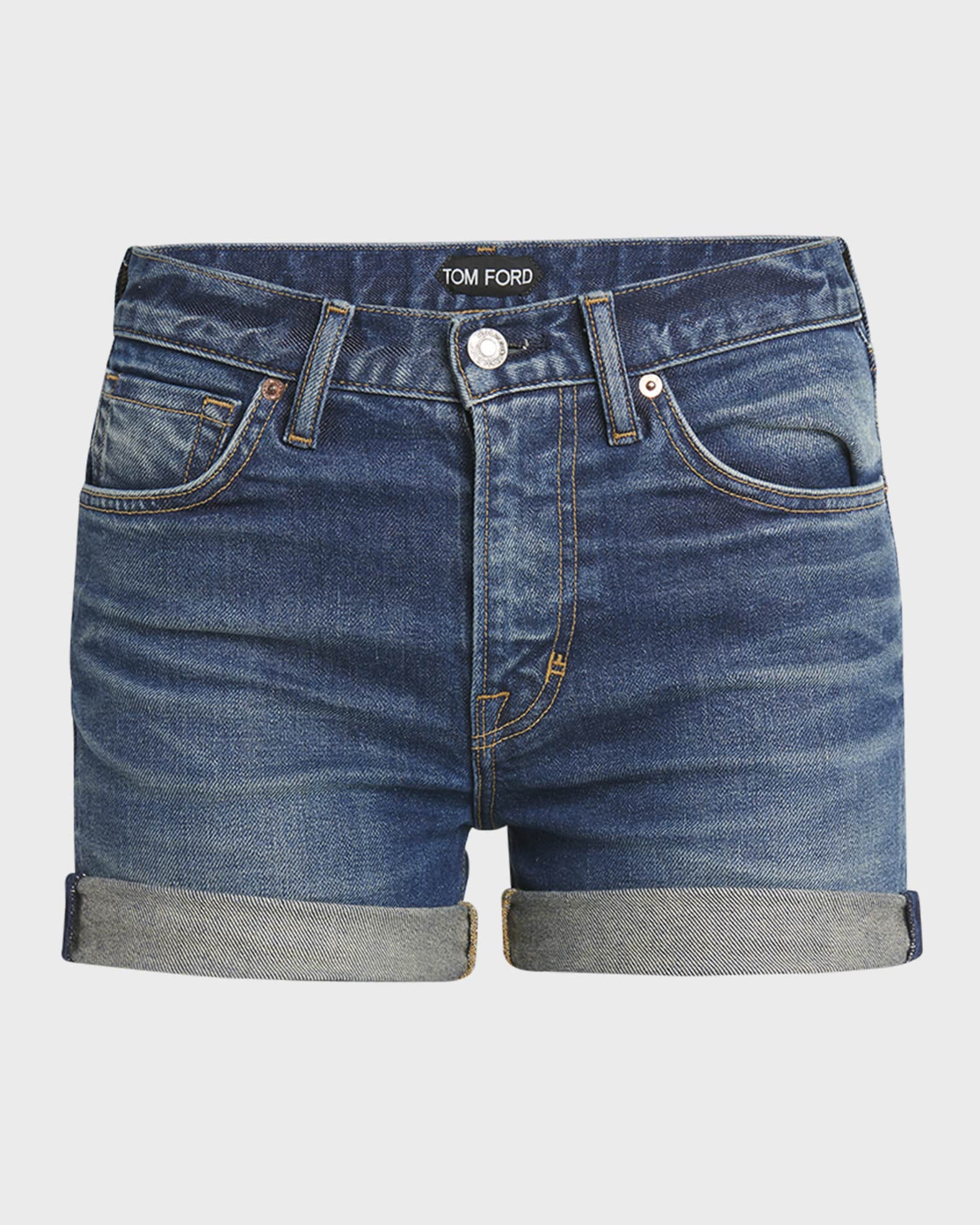 Mid-Rise Comfort Stone-Washed Denim Shorts 0