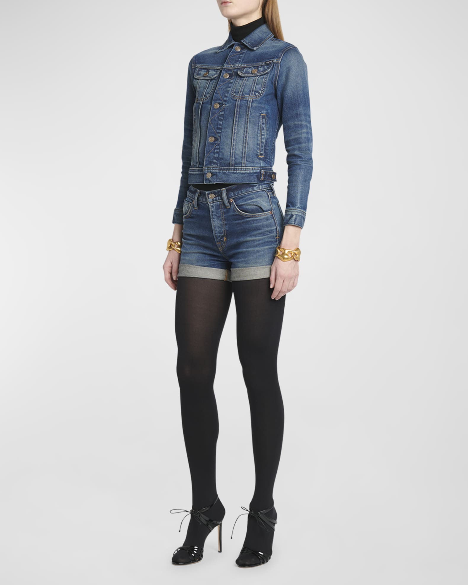 TOM FORD Comfort Stone Washed Denim Crop Jacket | Neiman Marcus