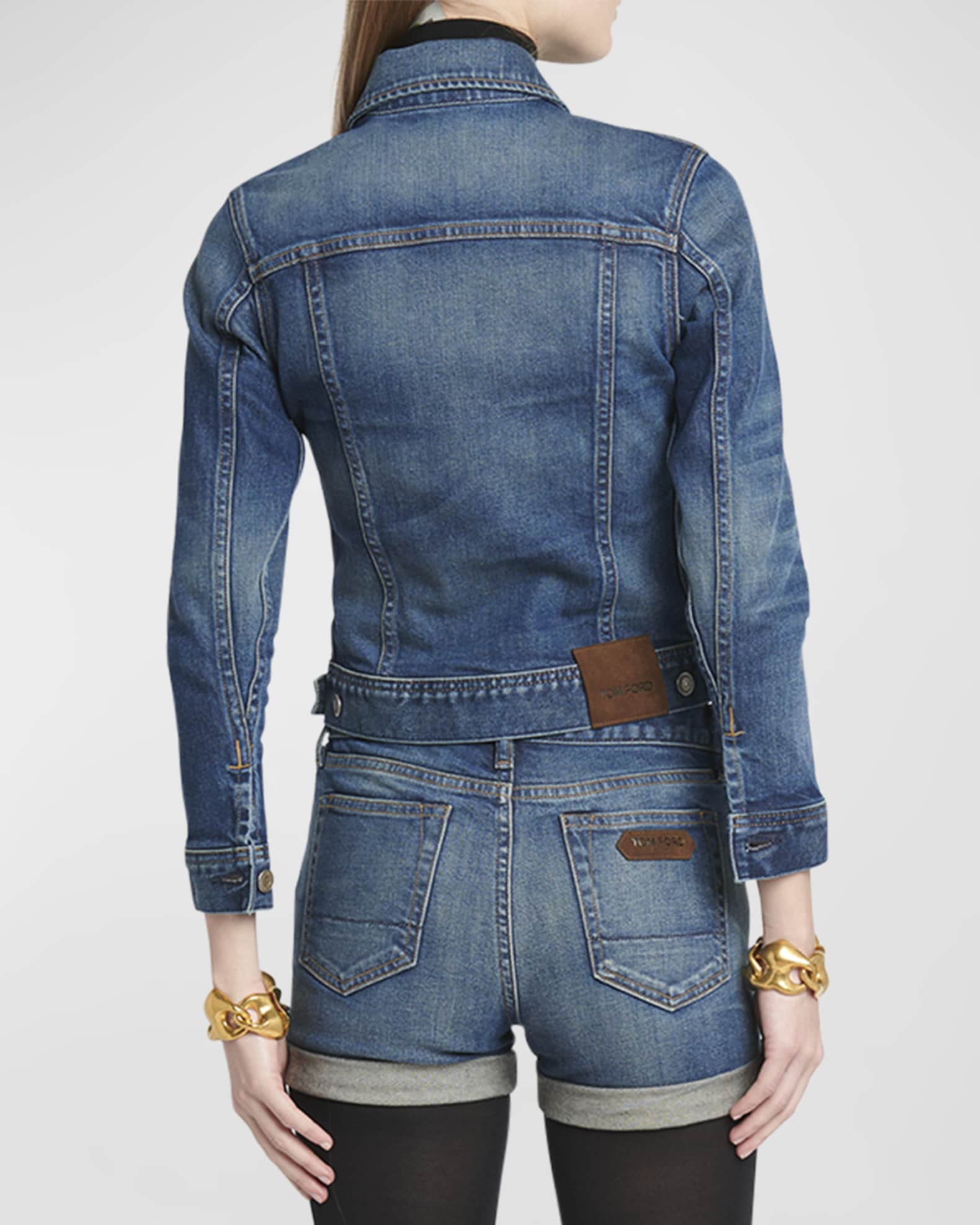 TOM FORD Comfort Stone Washed Denim Crop Jacket | Neiman Marcus