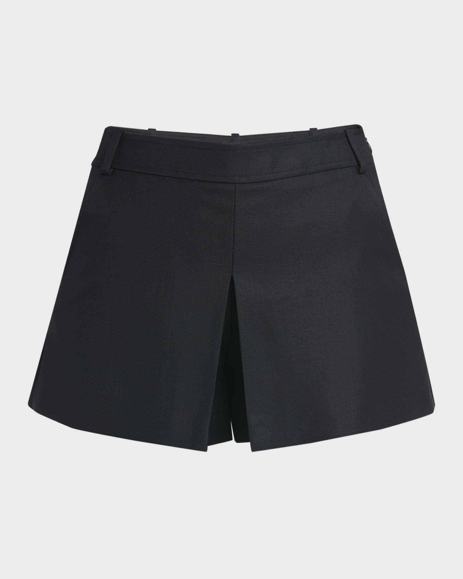 Pleated Sharp Silk And Mohair-Blend Twill Skort 0