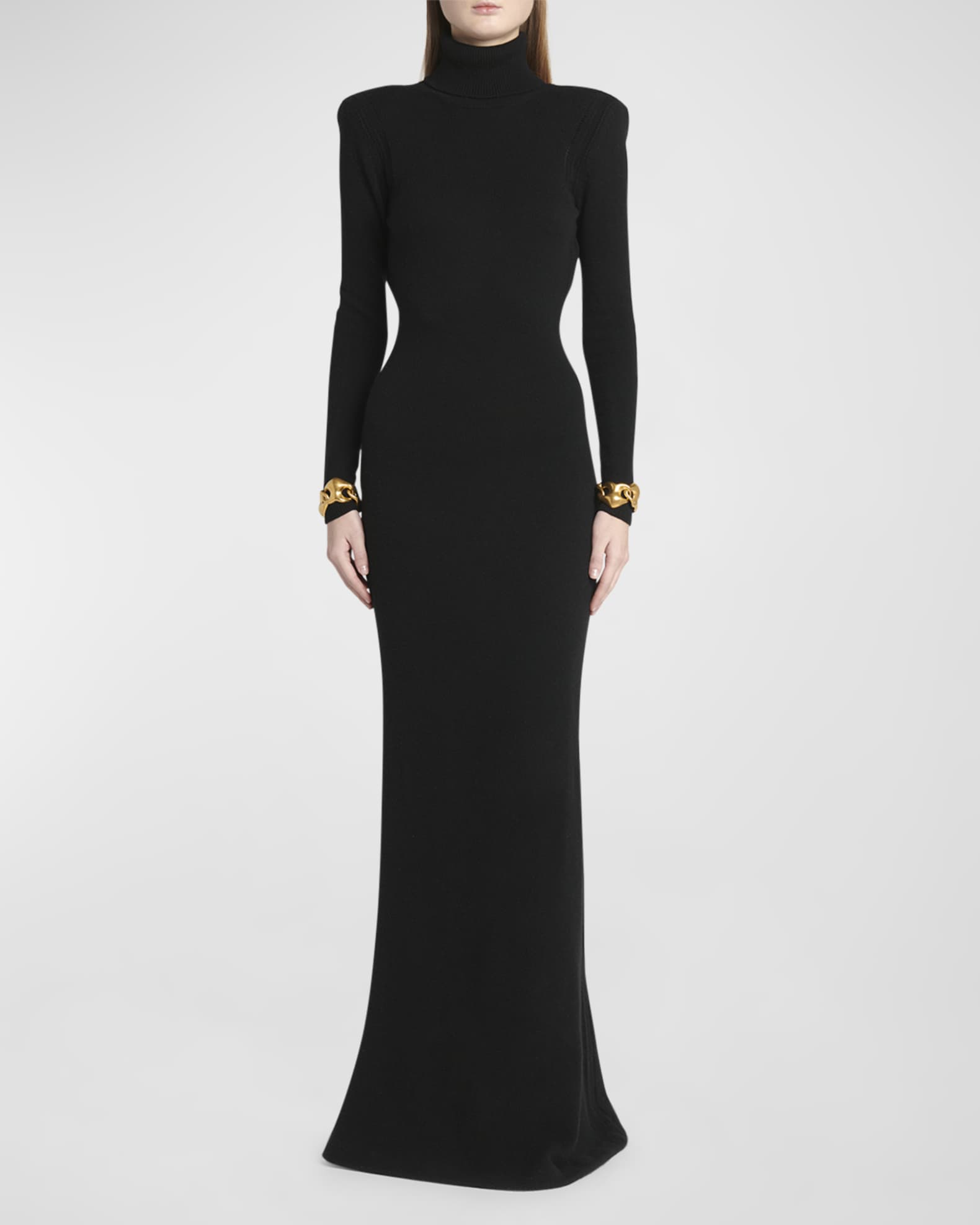 Turtleneck Backless Soft Cashmere Maxi Dress 1