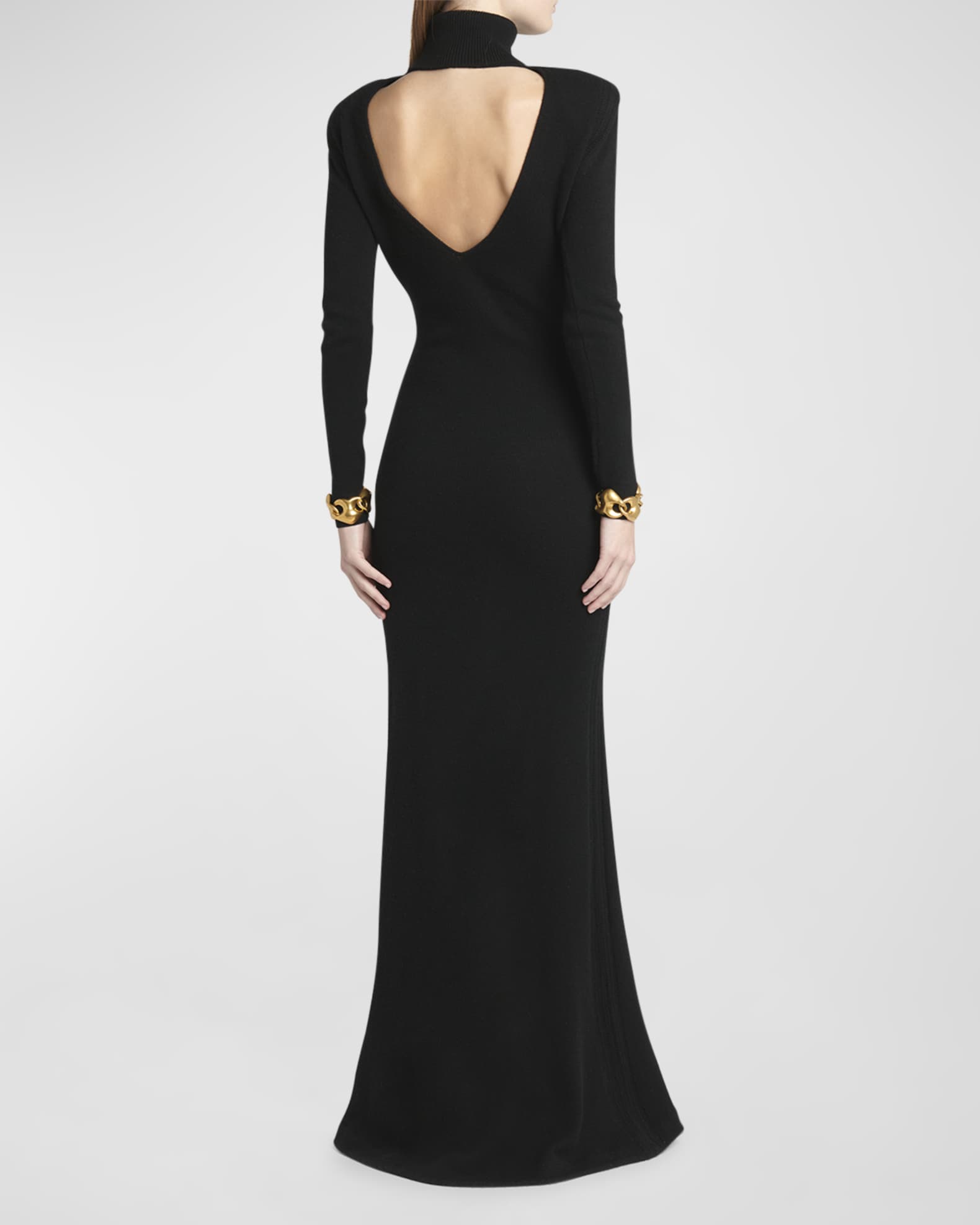 Turtleneck Backless Soft Cashmere Maxi Dress