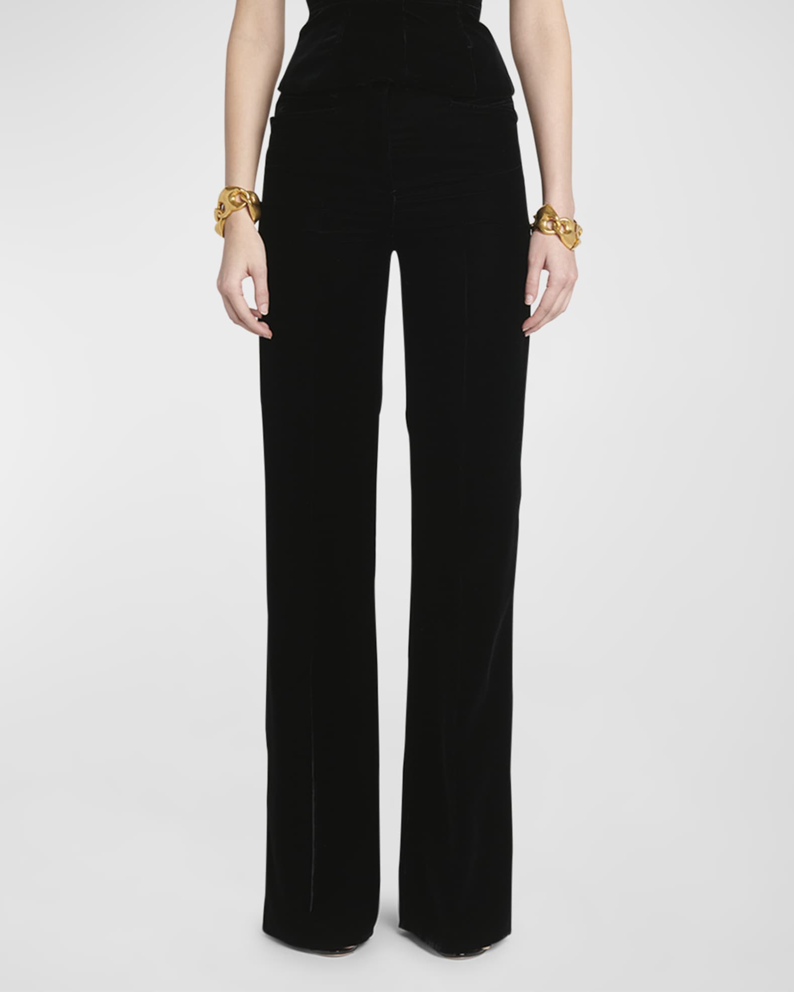 Mid-Rise Viscose Velvet Bootcut Pants 1
