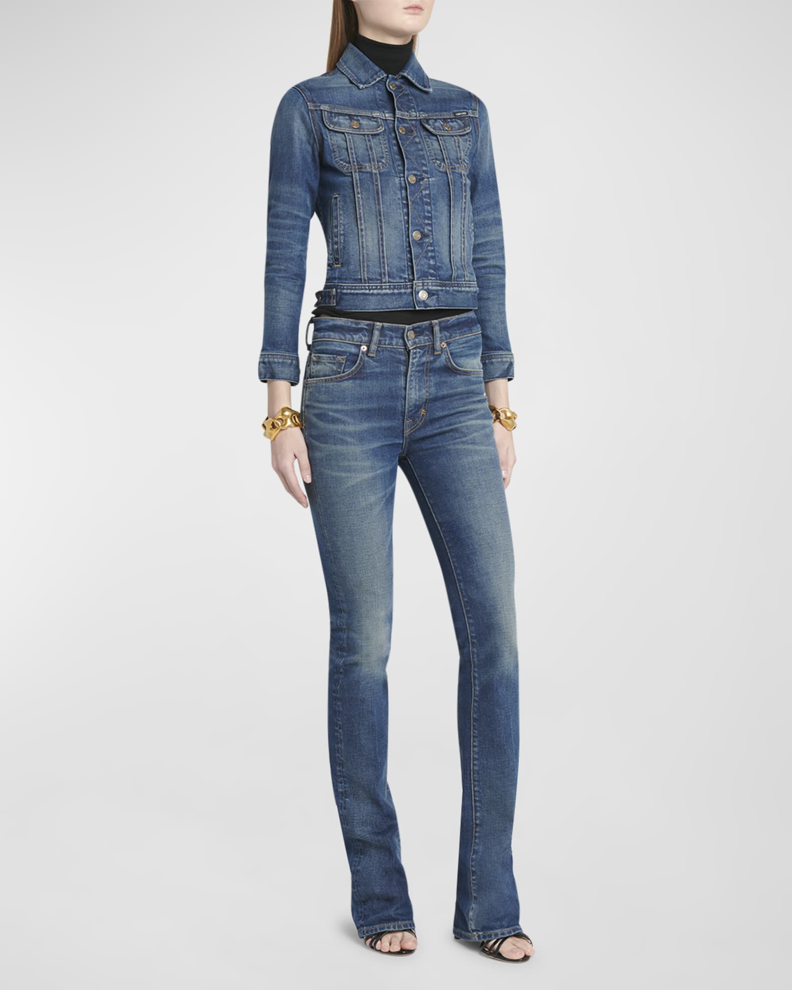 TOM FORD Mid-Rise Comfort Stone Washed Denim Flare Pants TOM FORD Mid-Rise Comfort Stone Washed Denim Flare Pants