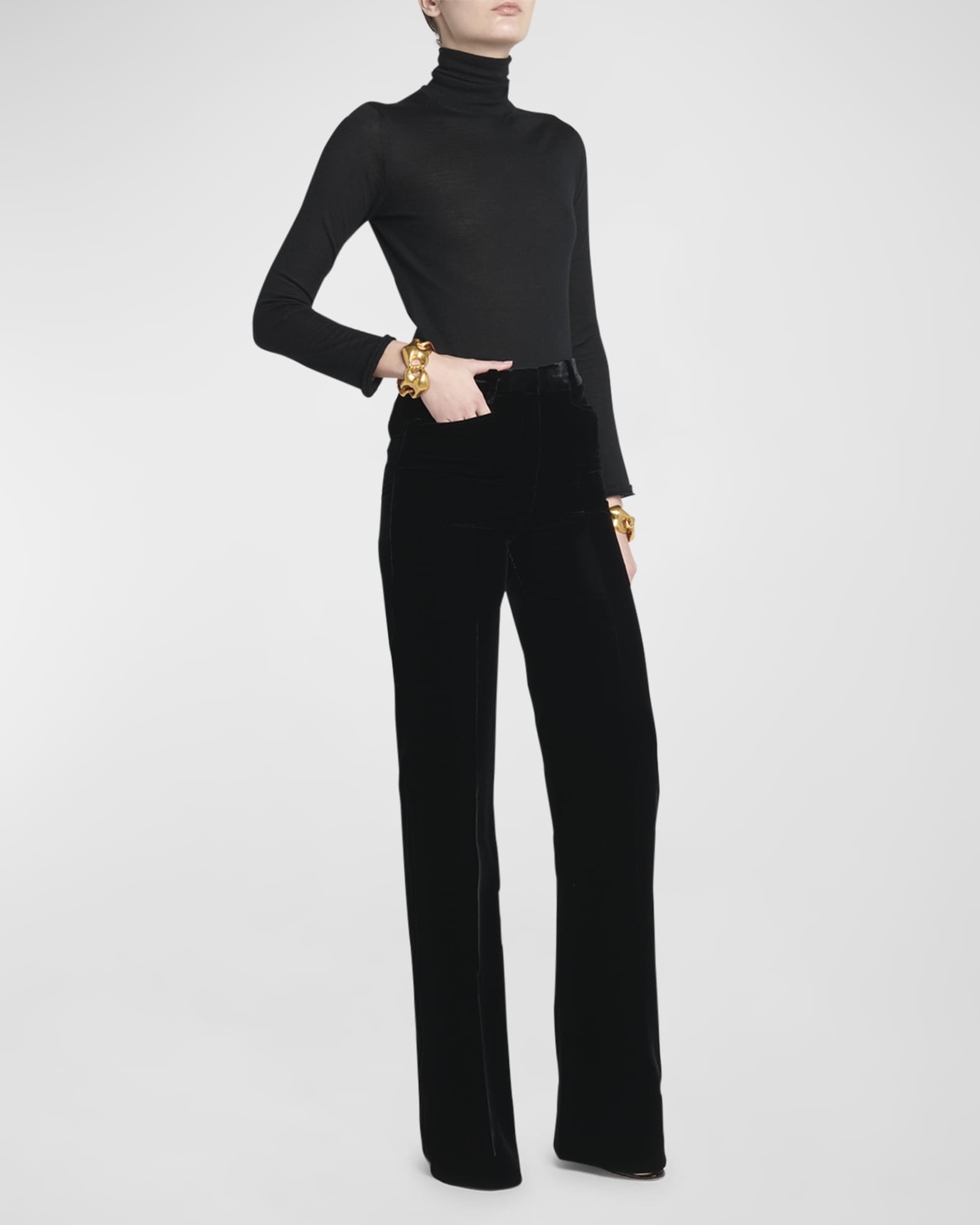 Turtleneck Long-Sleeve Fine Cashmere-Silk Top 1