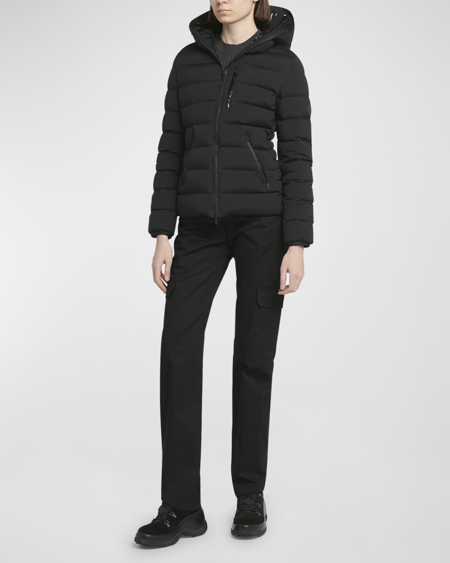 Moncler Herbe Stretch Nylon Hooded Puffer Jacket | Neiman Marcus