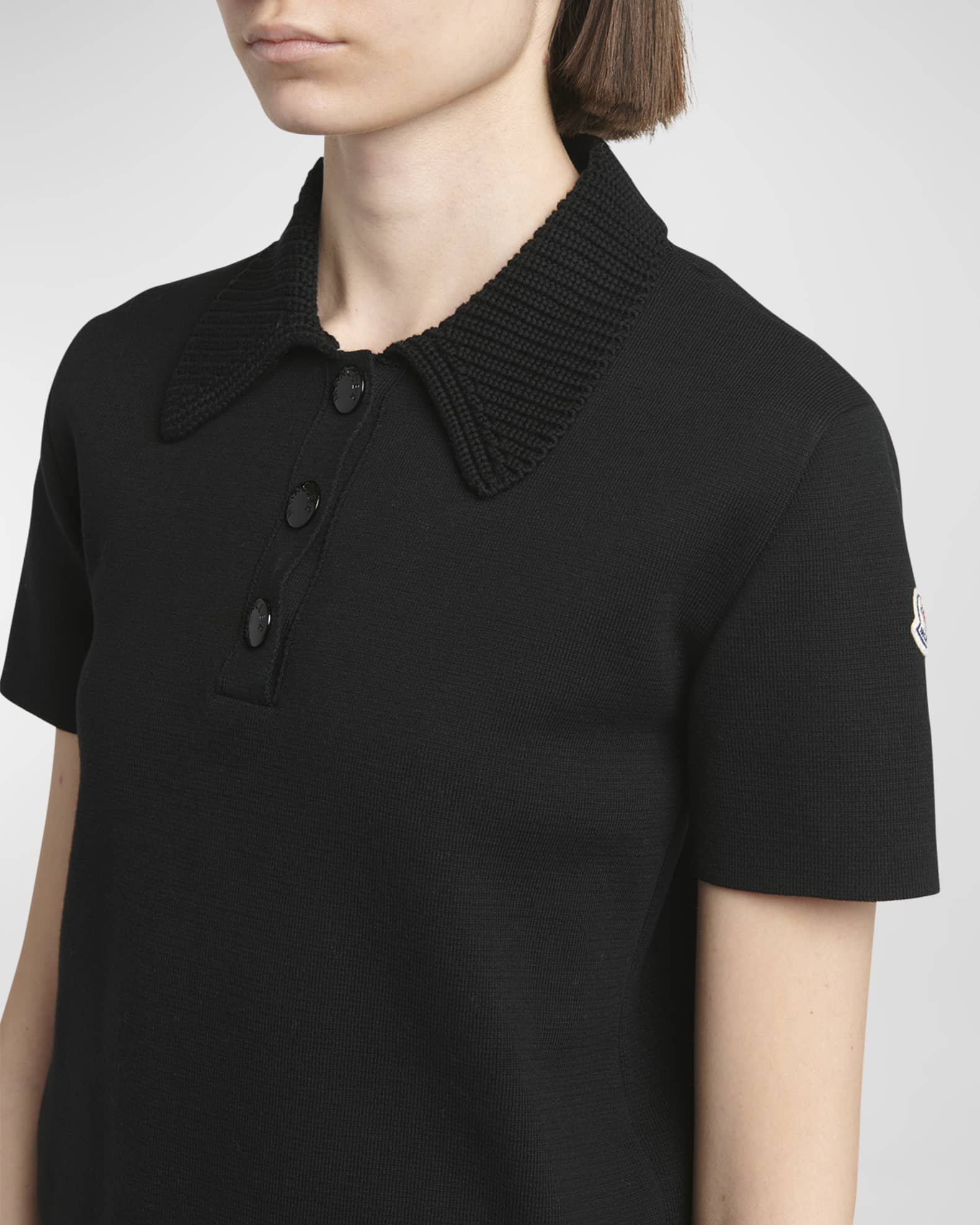 Moncler Knit Collar Short-Sleeve Polo | Neiman Marcus
