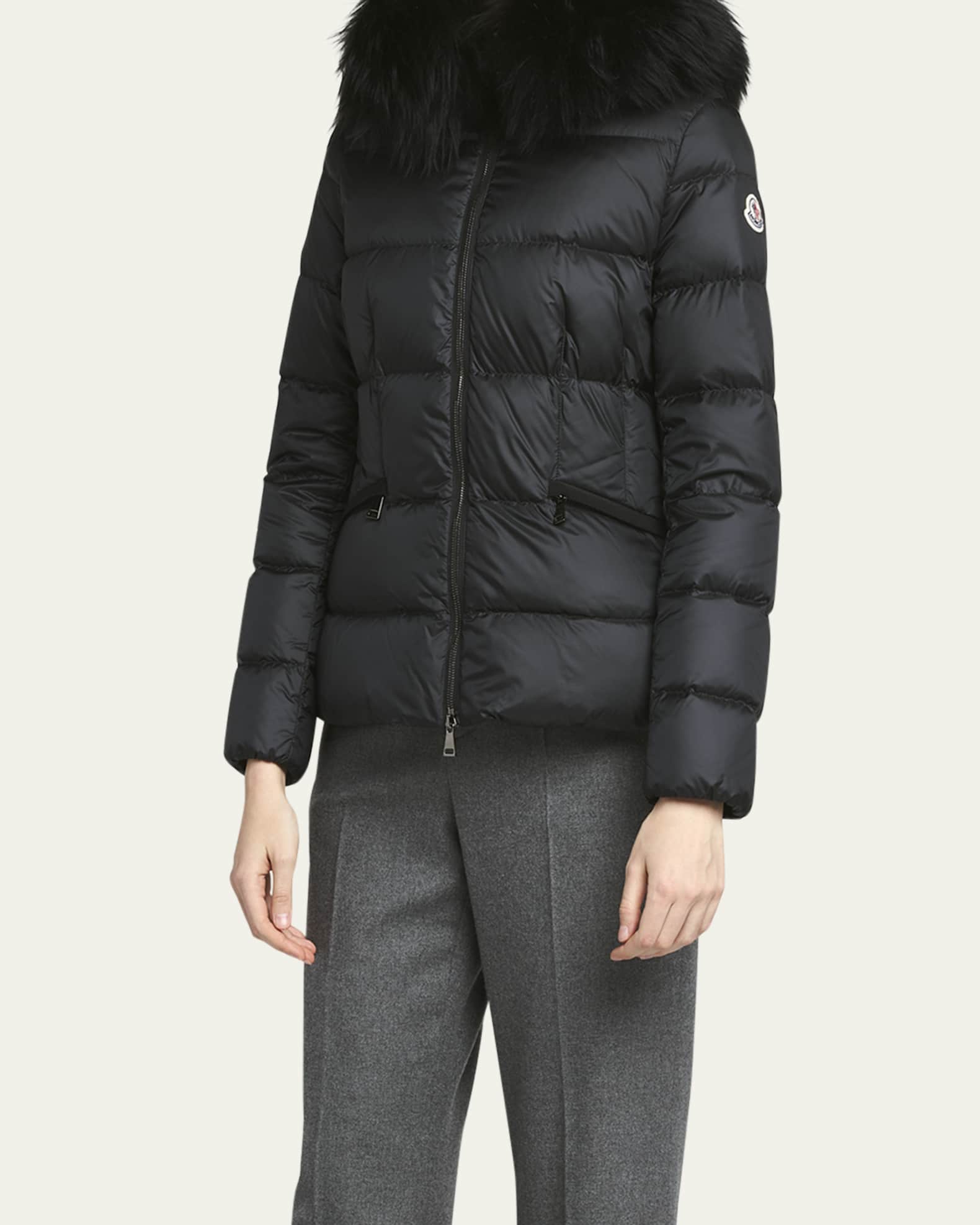 Moncler Boed Hooded Shearling-Trimmed Short Down Jacket | Neiman