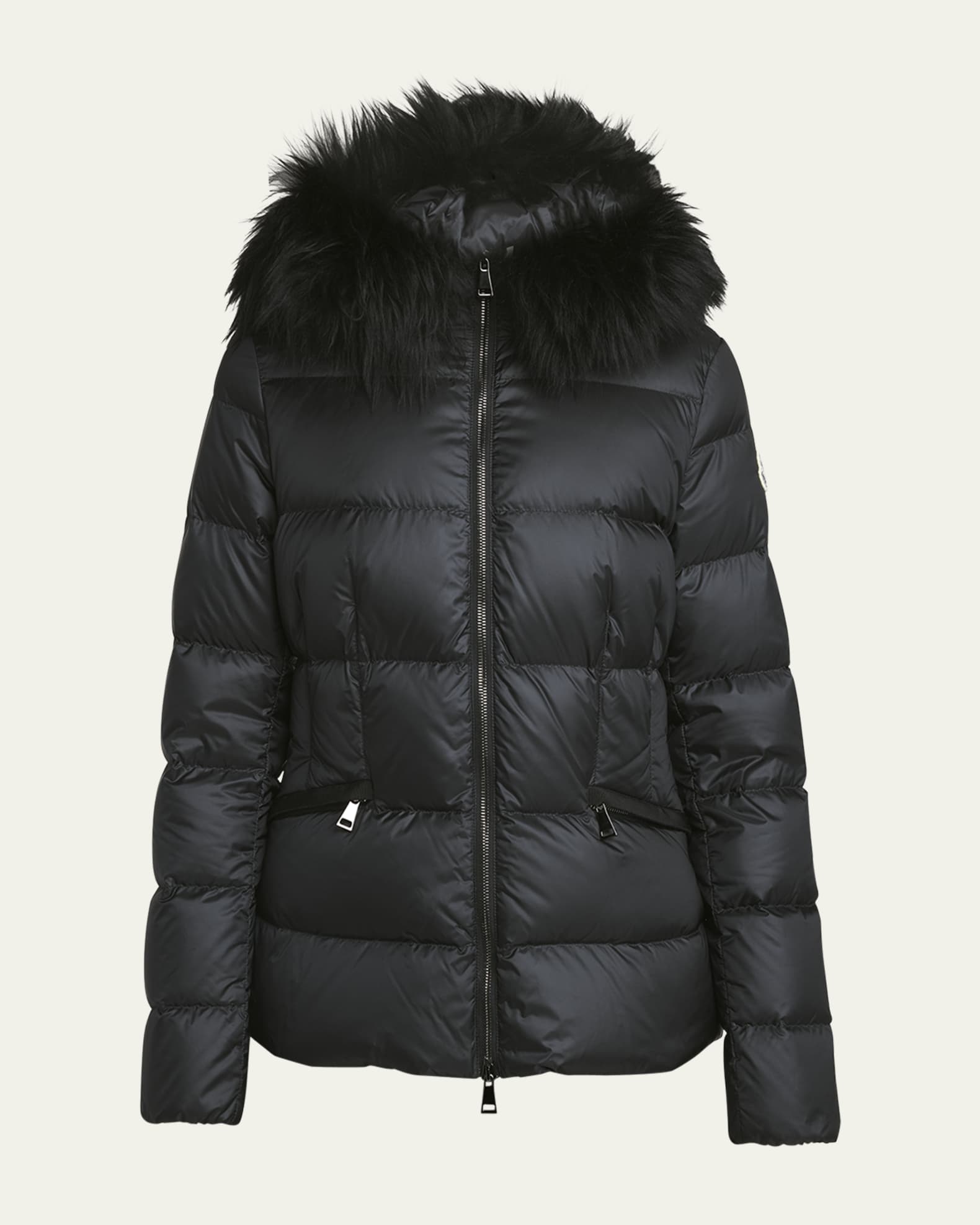 Moncler Boed Hooded Shearling-Trimmed Short Down Jacket | Neiman