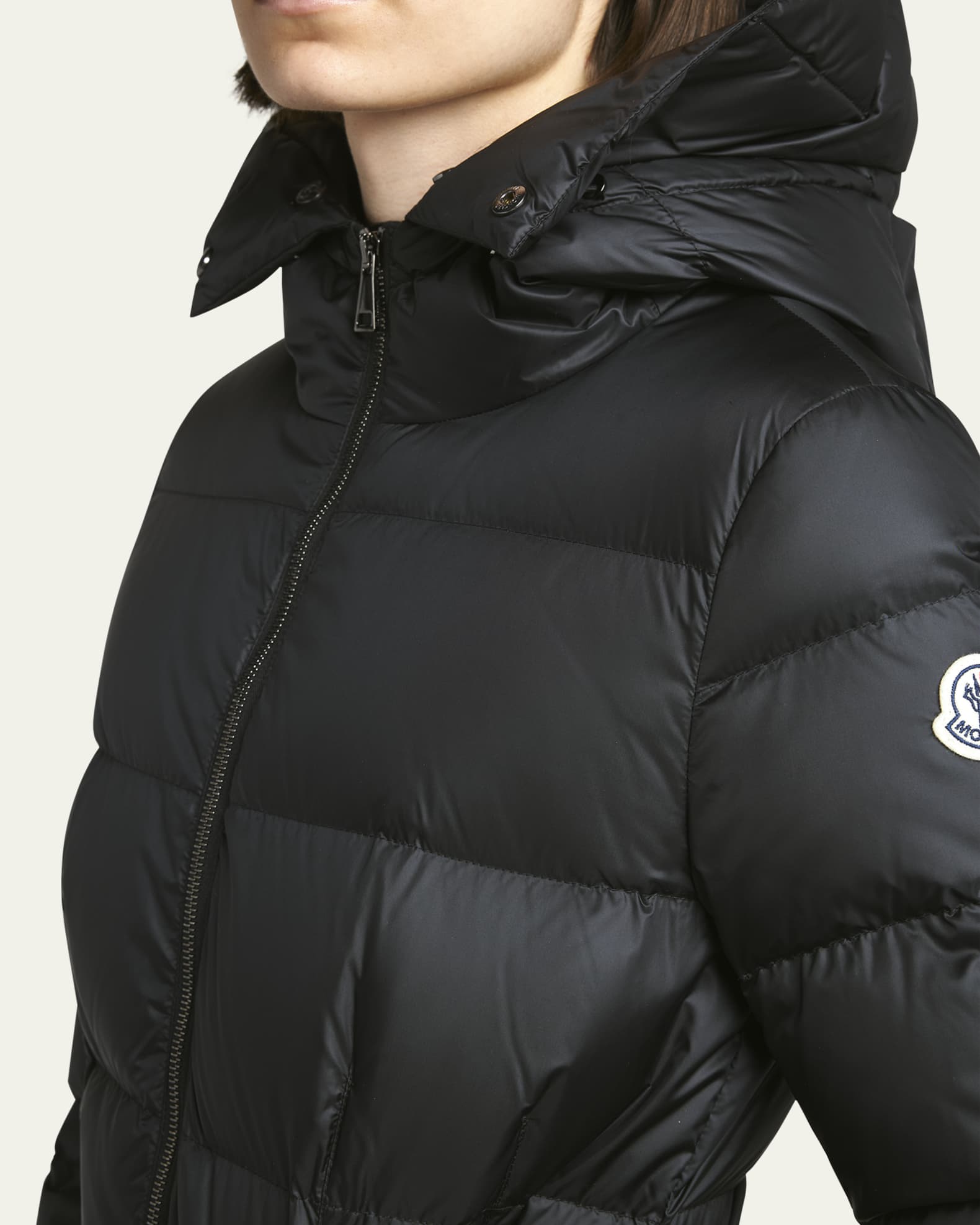 Moncler Boed Hooded Shearling-Trimmed Short Down Jacket | Neiman