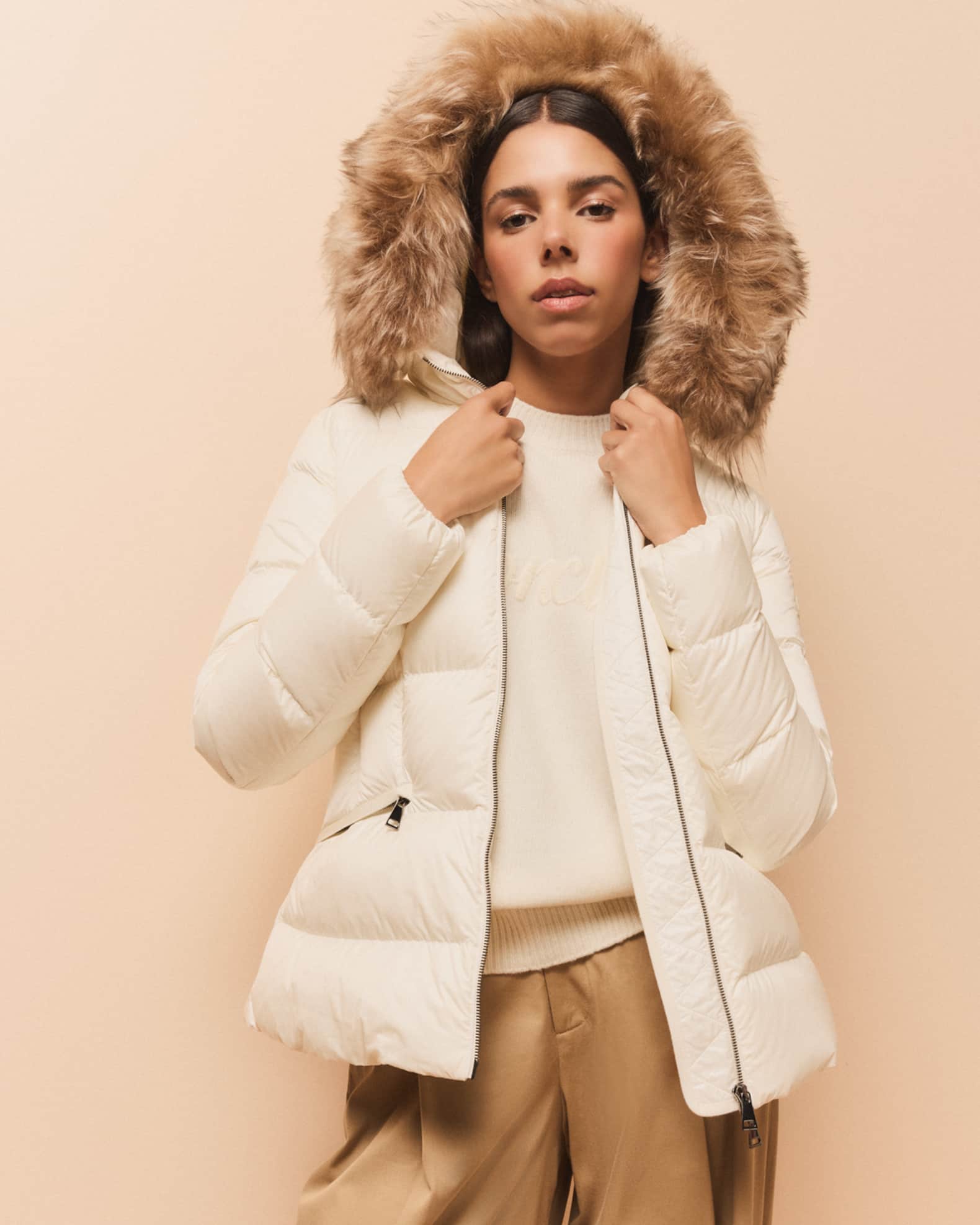 Moncler Boed Short Puffer Jacket with Shearling Hood Trim Neiman Marcus