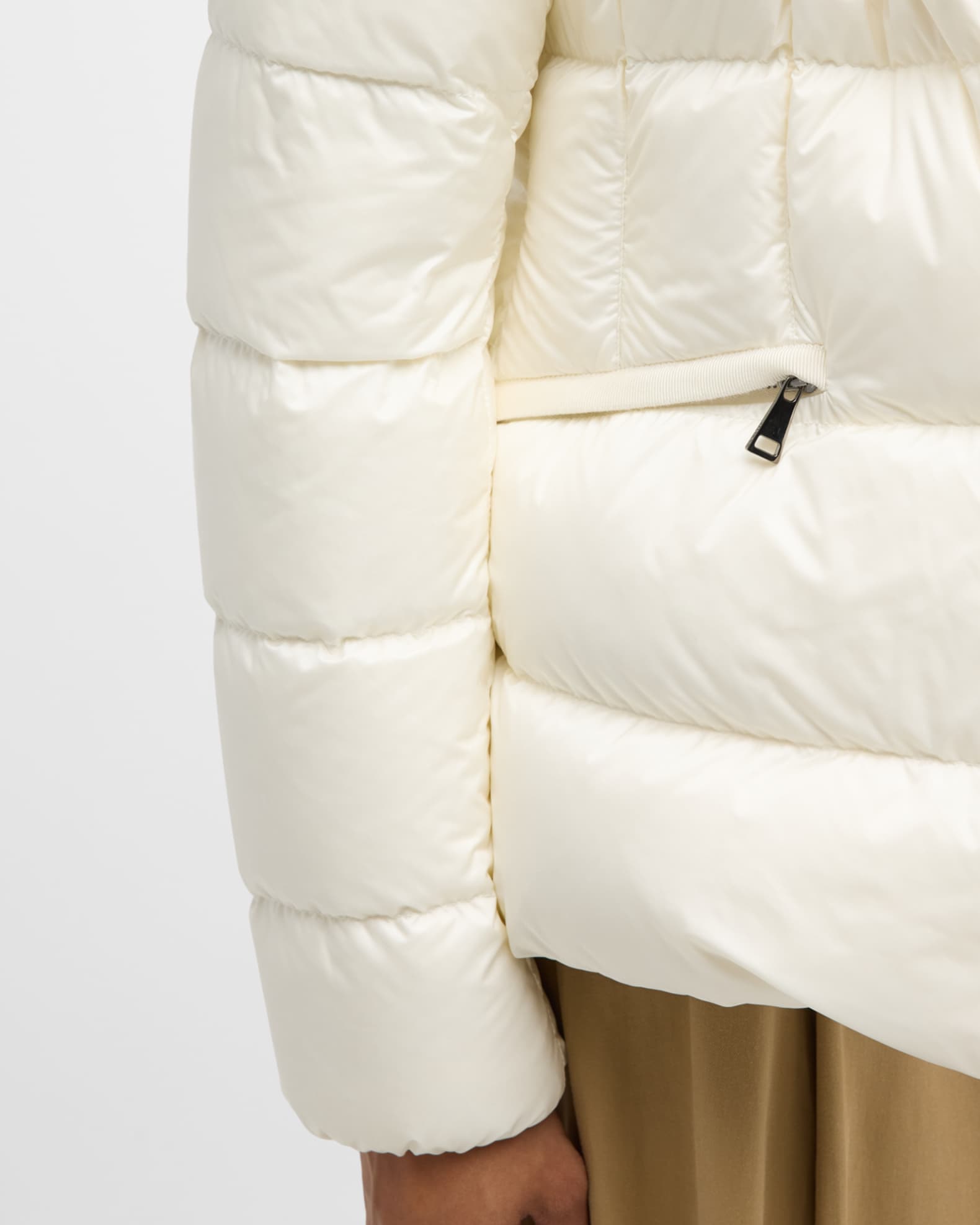 Moncler Boed Short Puffer Jacket with Shearling Hood Trim