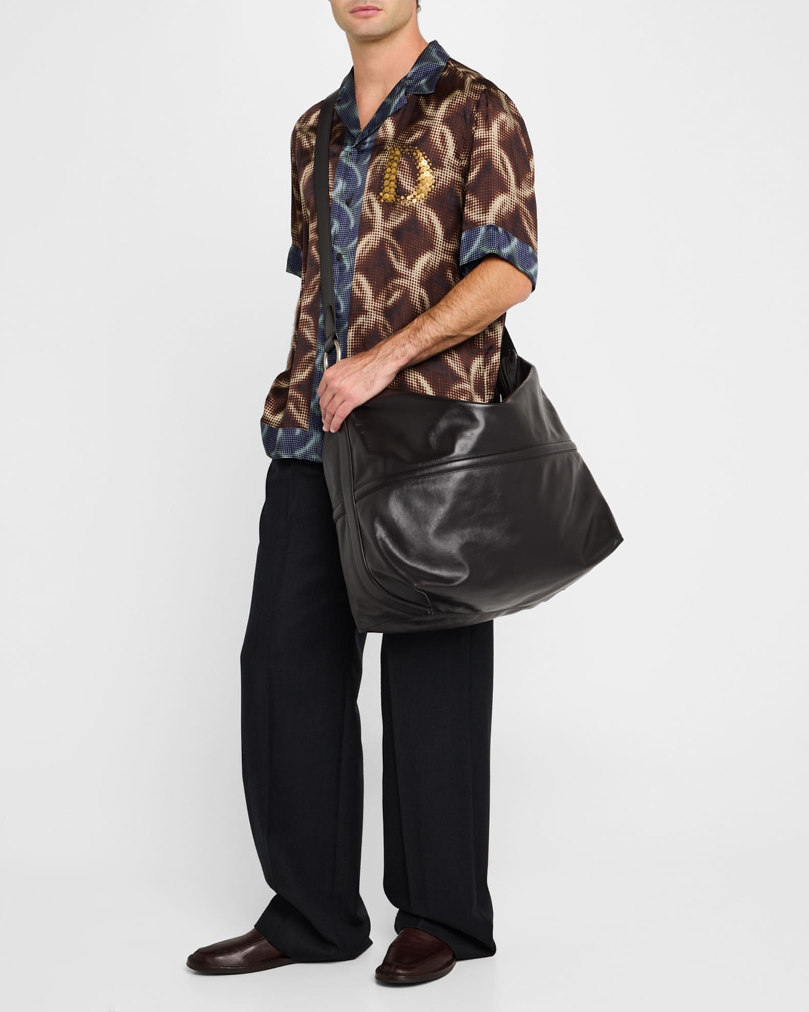 Dries Van Noten Men's Calf Leather Shoulder Bag | Neiman Marcus