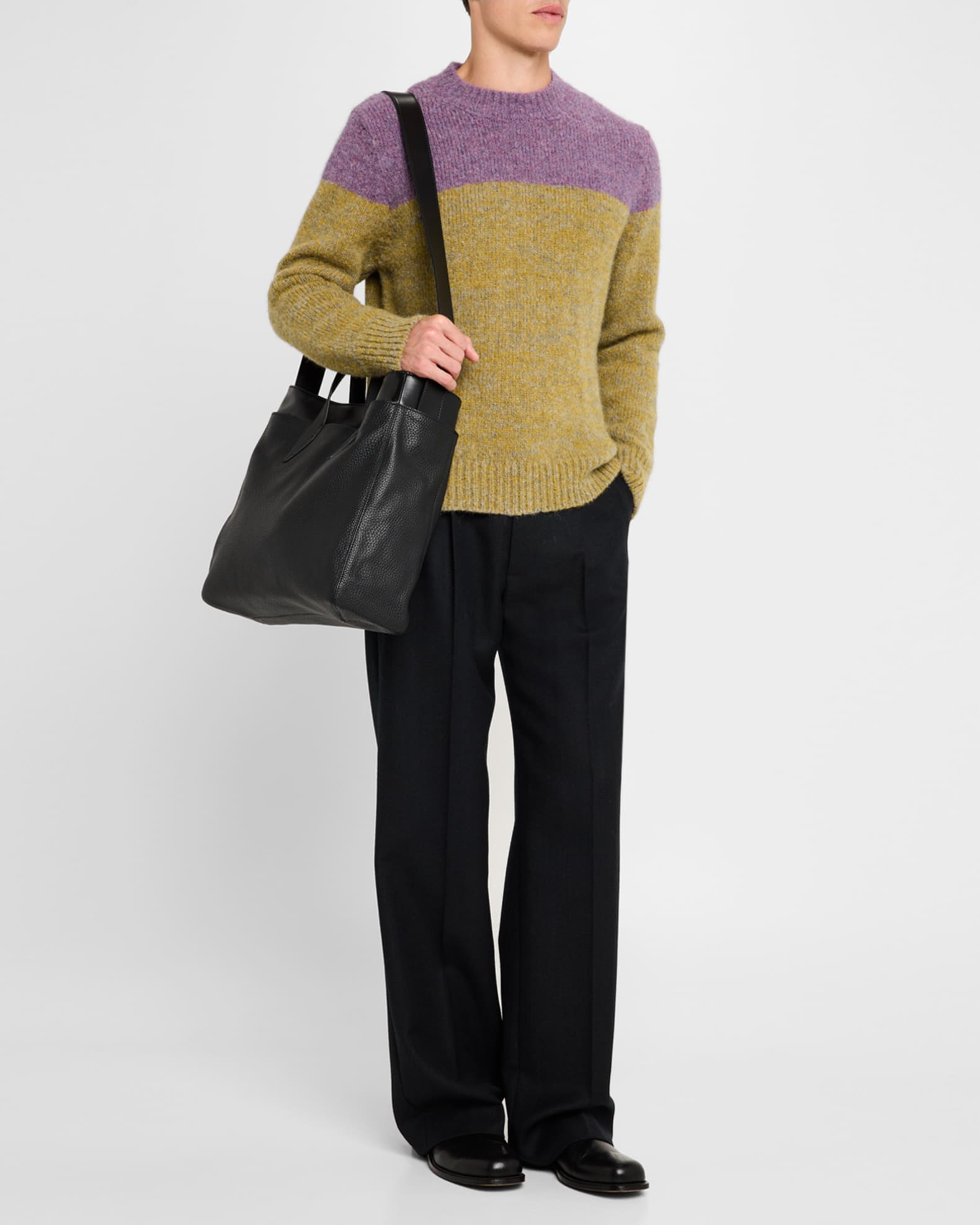 Dries Van Noten Men's Double Two-Tone Leather Tote Bag