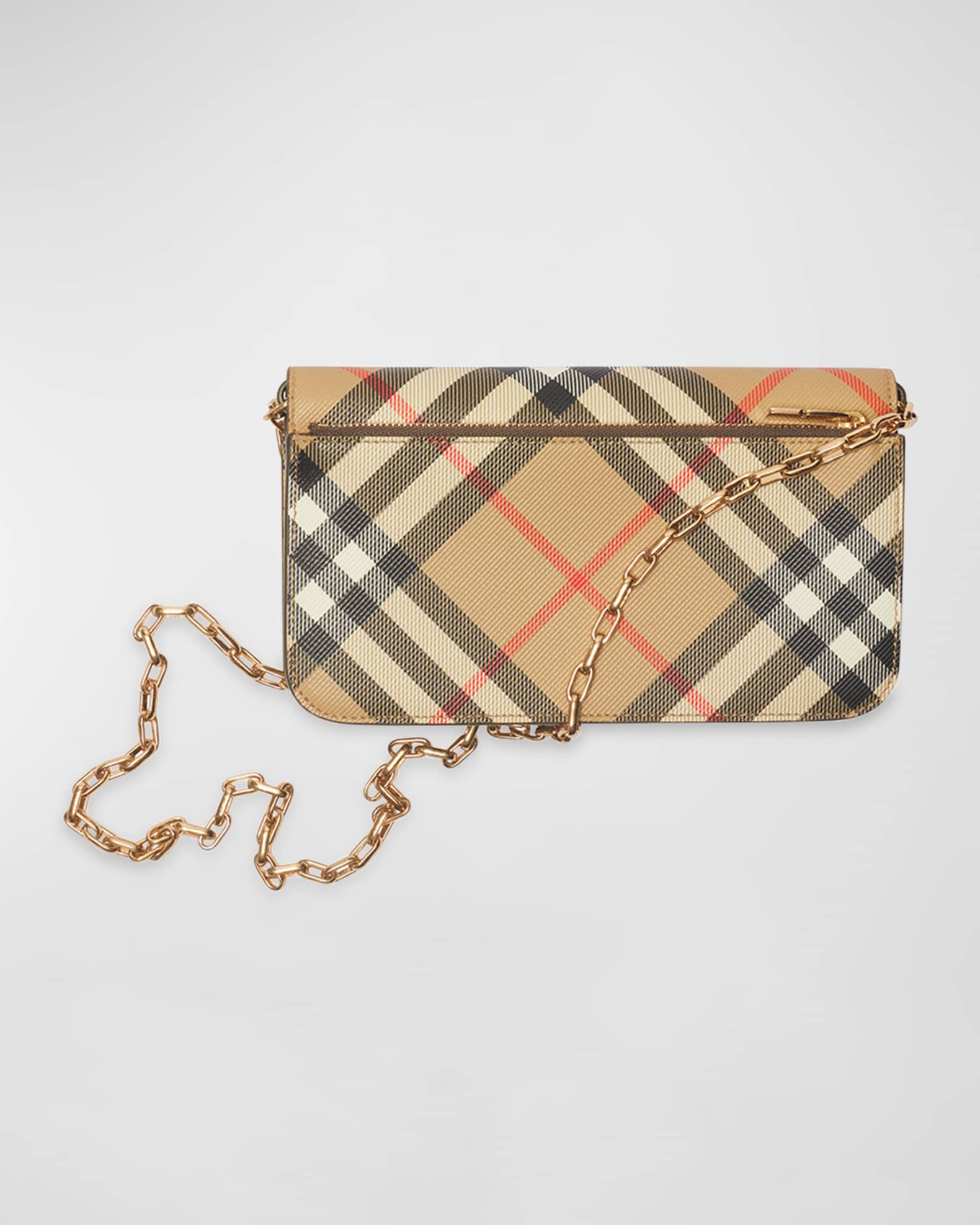 Burberry Check Flap Canvas Wallet on Chain Neiman Marcus