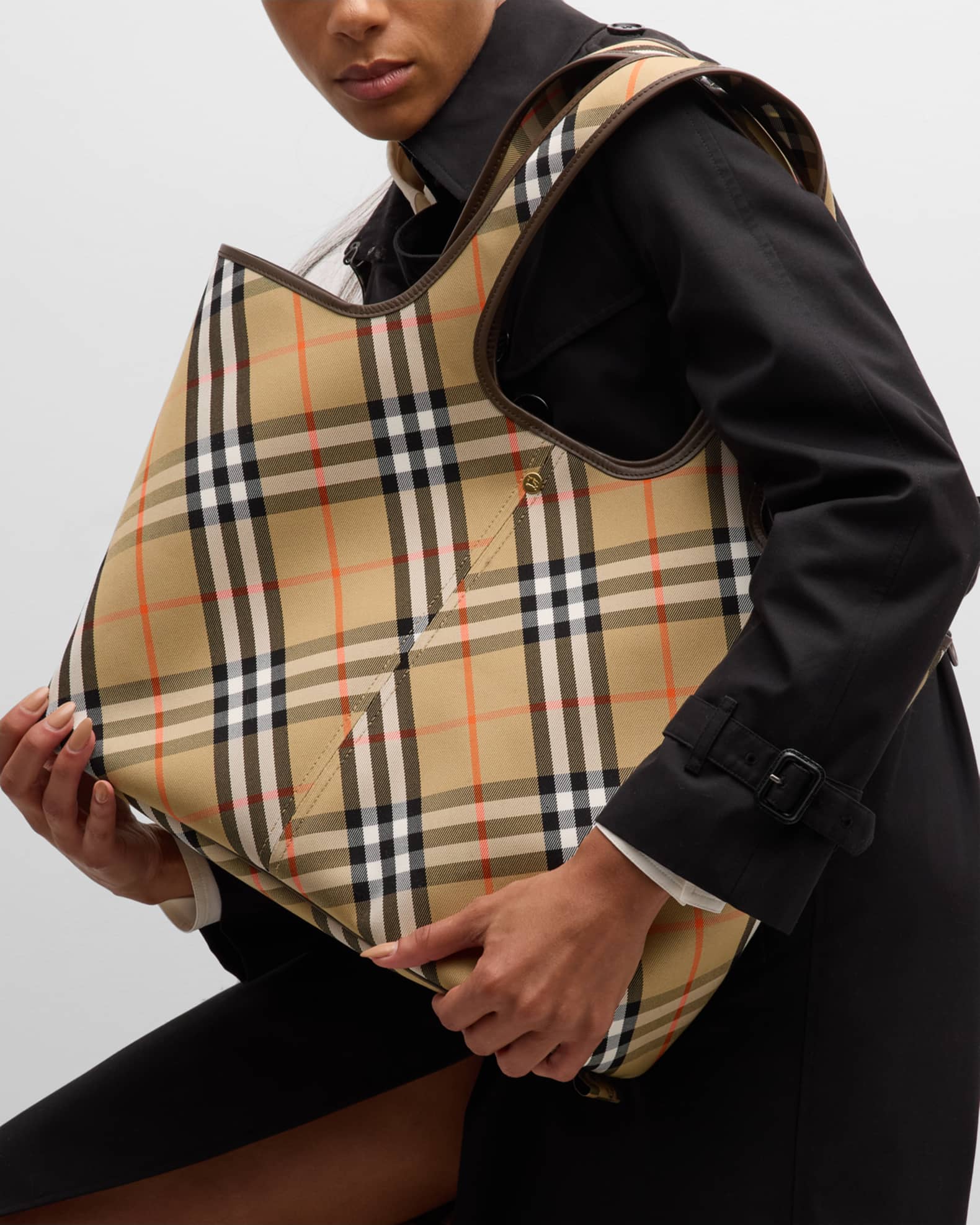 Burberry Medium East West Check Tote Bag Neiman Marcus