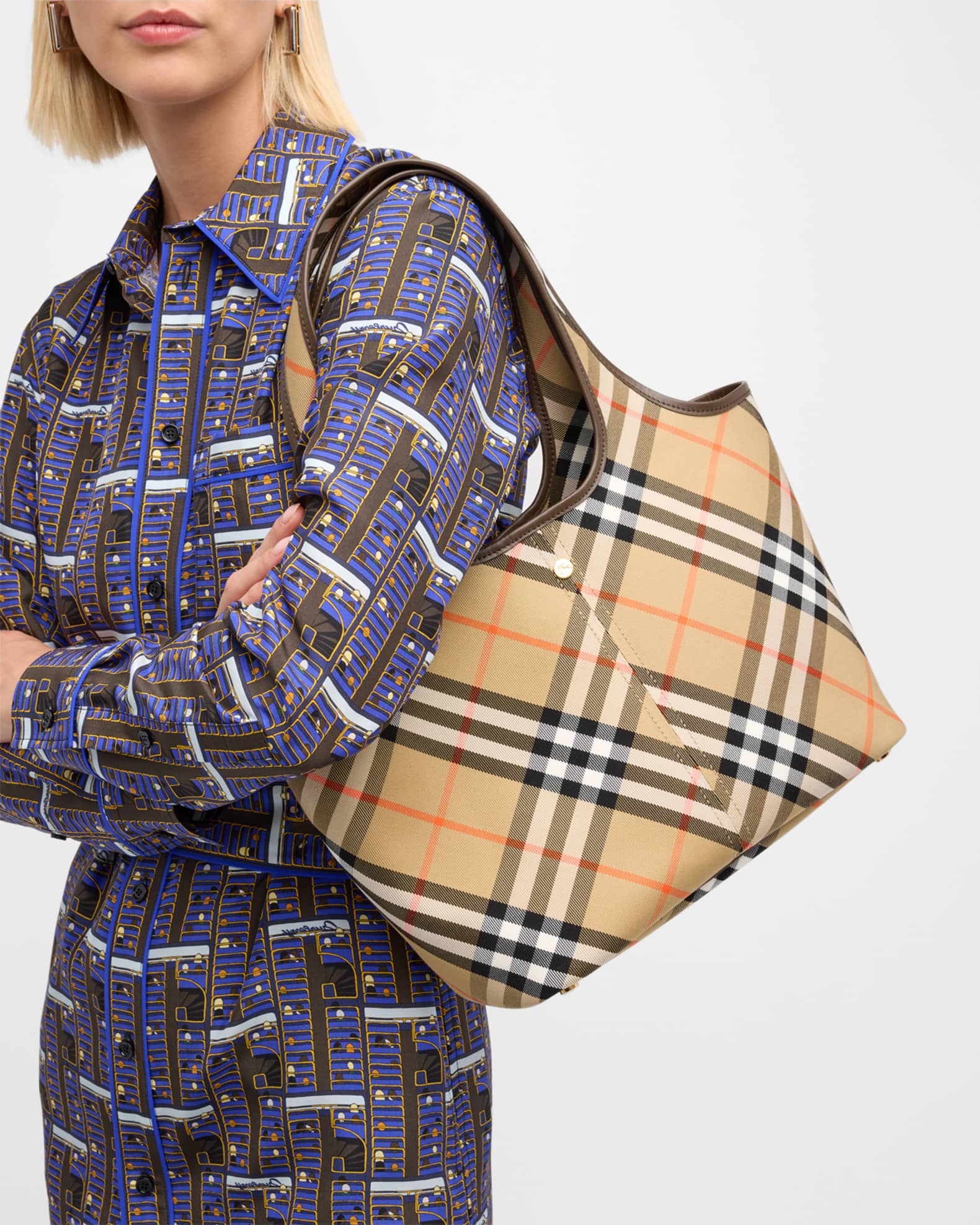 Burberry Small East West Check Tote Bag Neiman Marcus