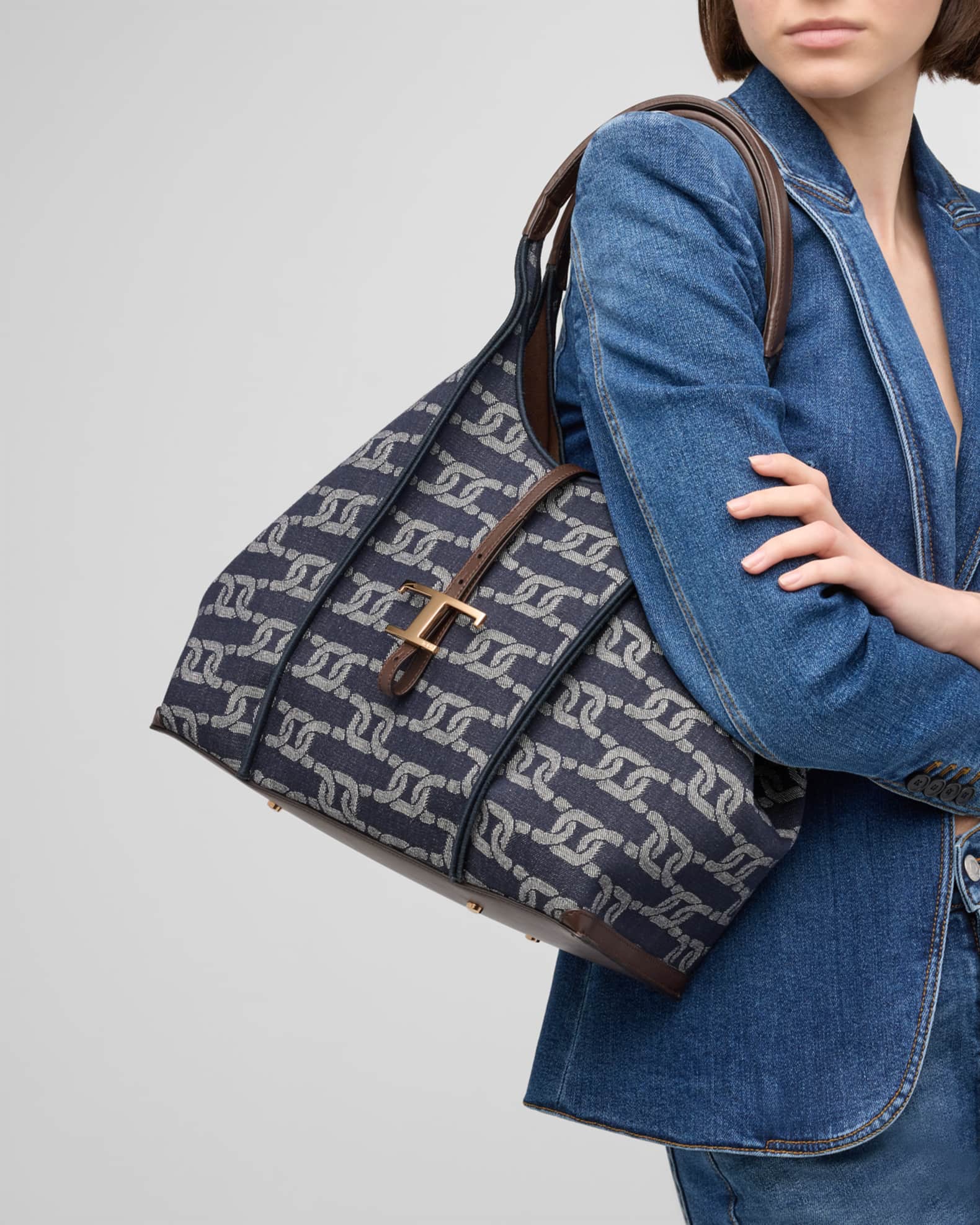 Tod's Logo Canvas Shopper Shoulder Bag | Neiman Marcus