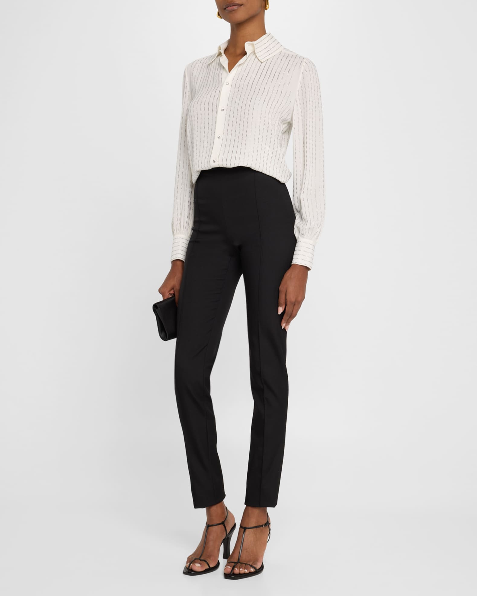 Striped Strass Silk Button-Down Shirt 1