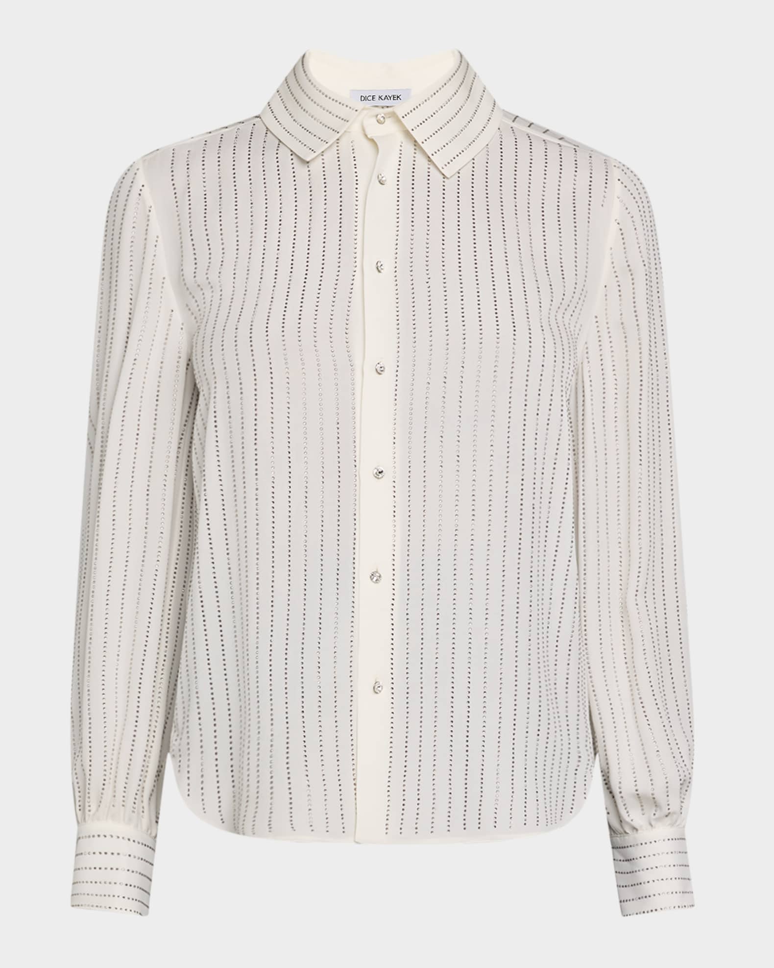 Striped Strass Silk Button-Down Shirt 0