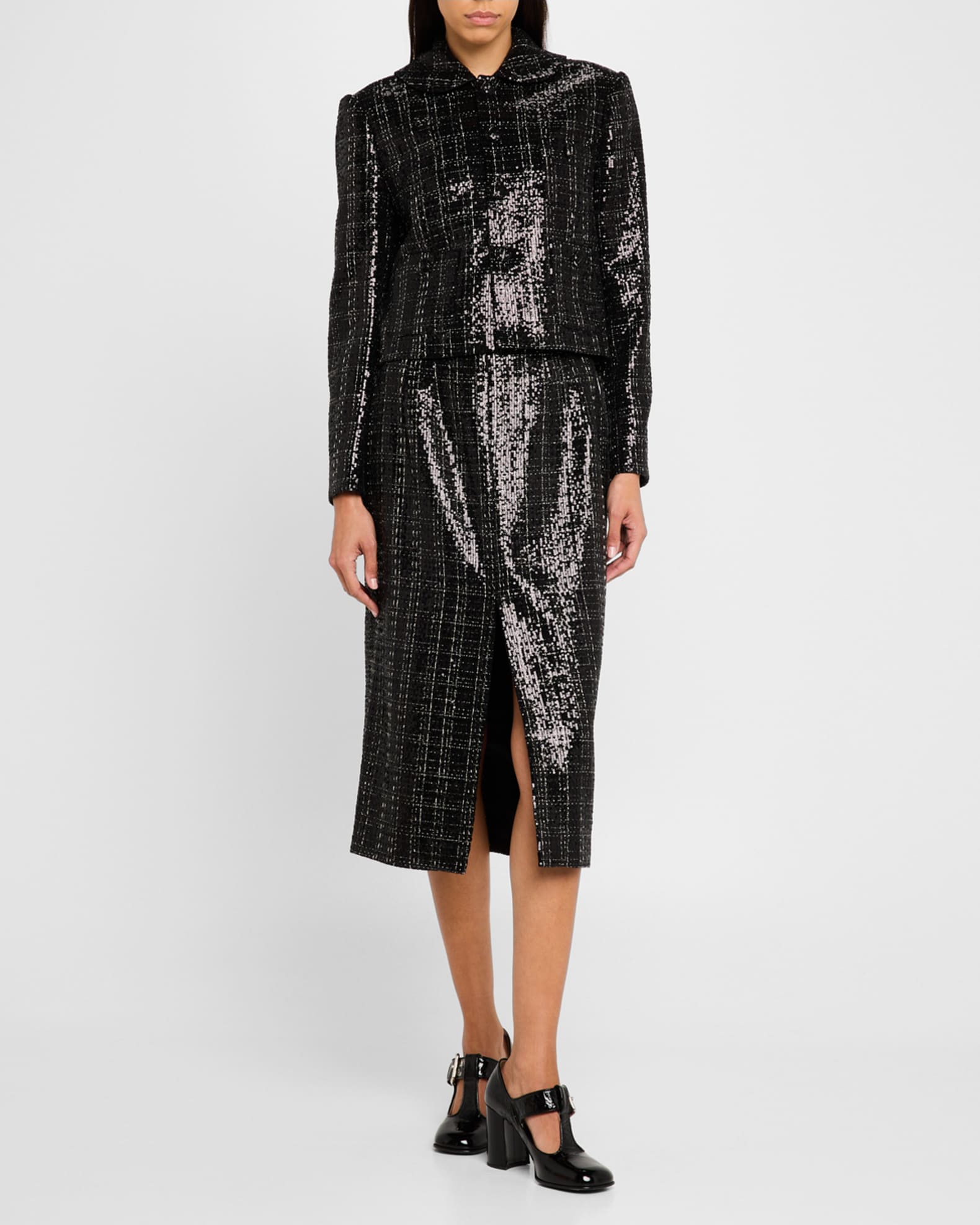 Sequined Check Single-Breasted Jacket 1