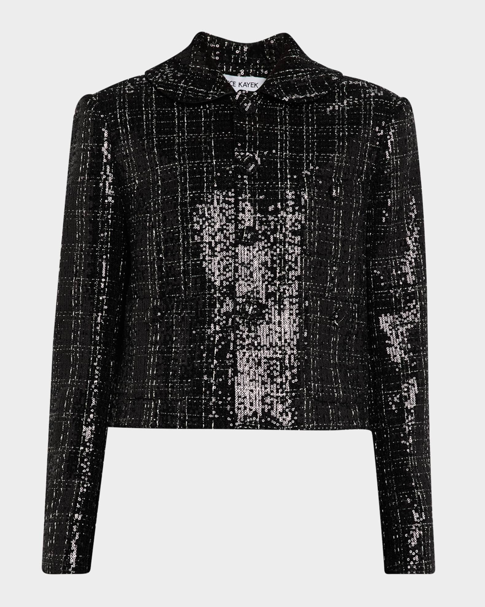 Sequined Check Single-Breasted Jacket 0
