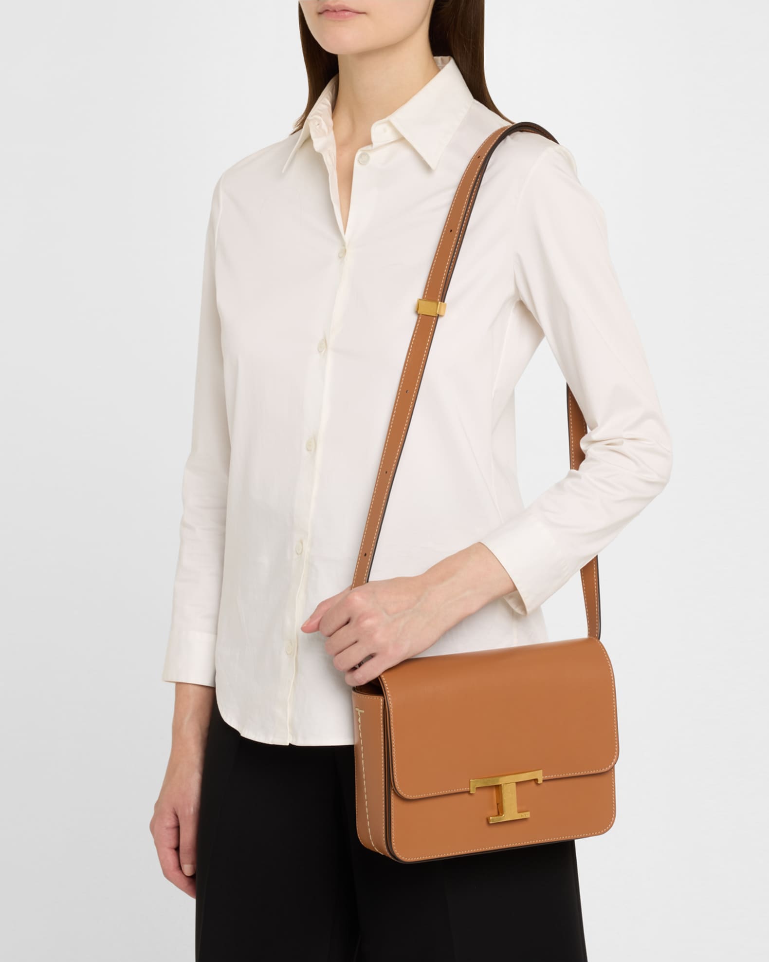 TOD'S＊T Timeless Crossbody Bag Micro ショルダーバッグ＊送込 Woman BLACK T Timeless Crossbody Bag in Leather Micro