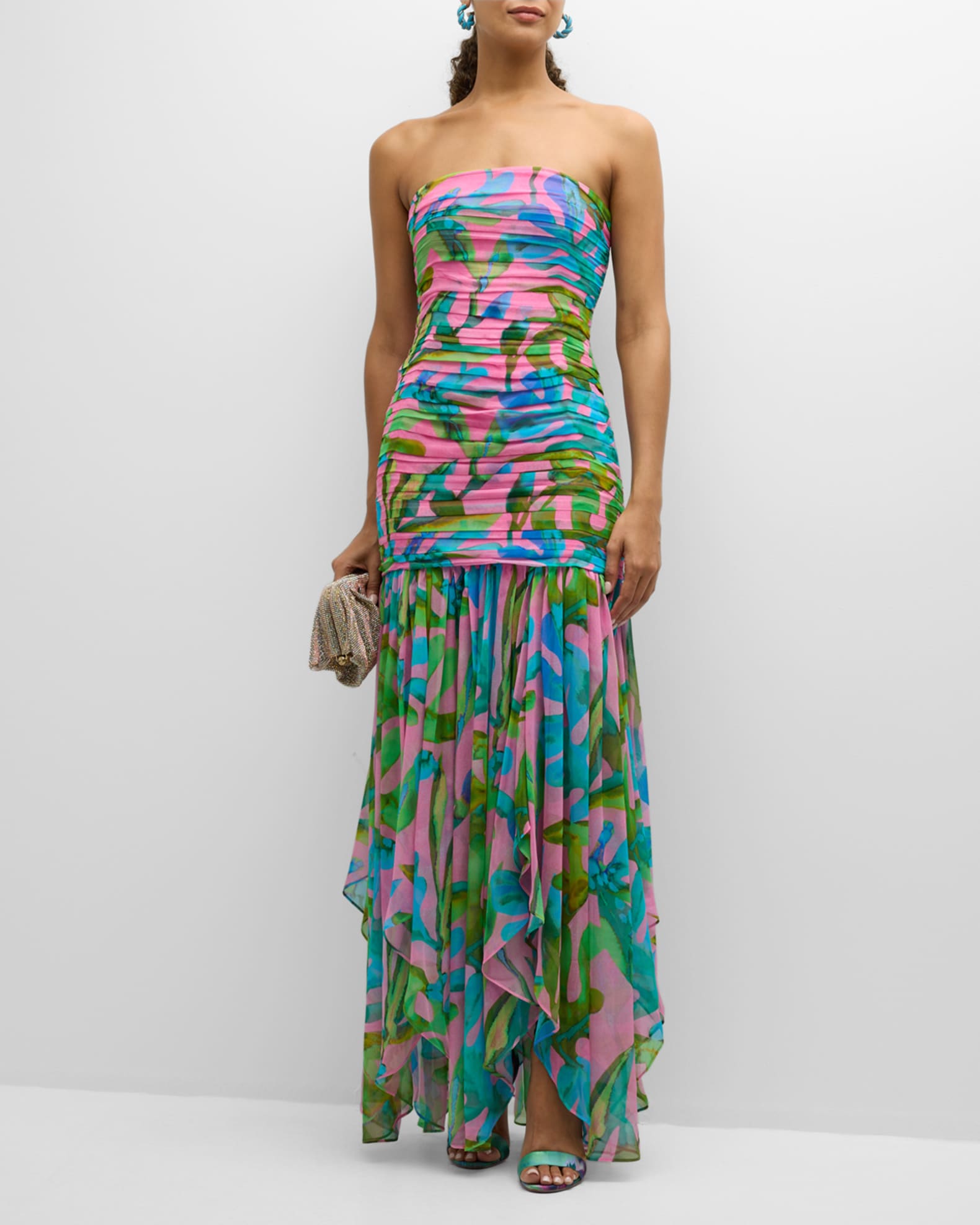 Retrofete Teryn Silk Chiffon Strapless Maxi Dress