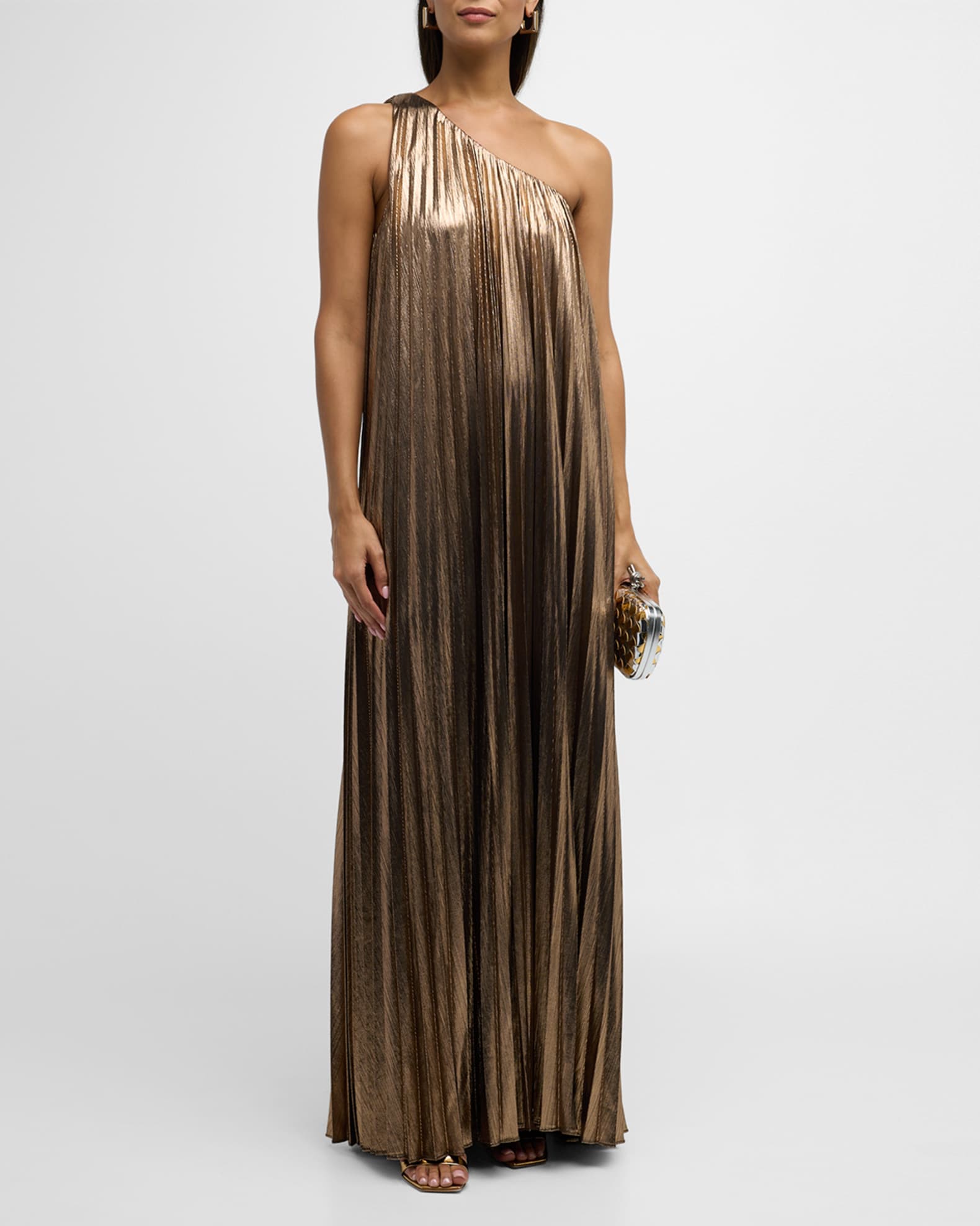 Kensley One-Shoulder Metallic Pleated Maxi Dress 1